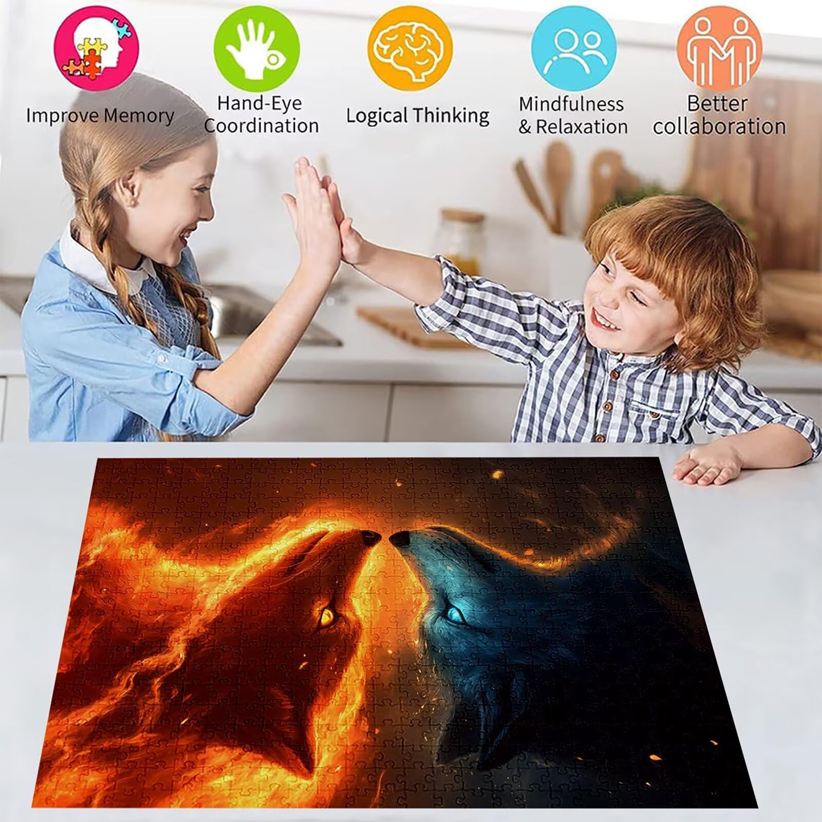 Puzzle 3000 elementów wilk słodkie puzzle dla dorosłych 122 x 81 cm unikalne rzemiosło klasyczne 3D drewniana układanka do rodzinnych gier aktywnych, układanka do samodzielnego wykonania nawet do