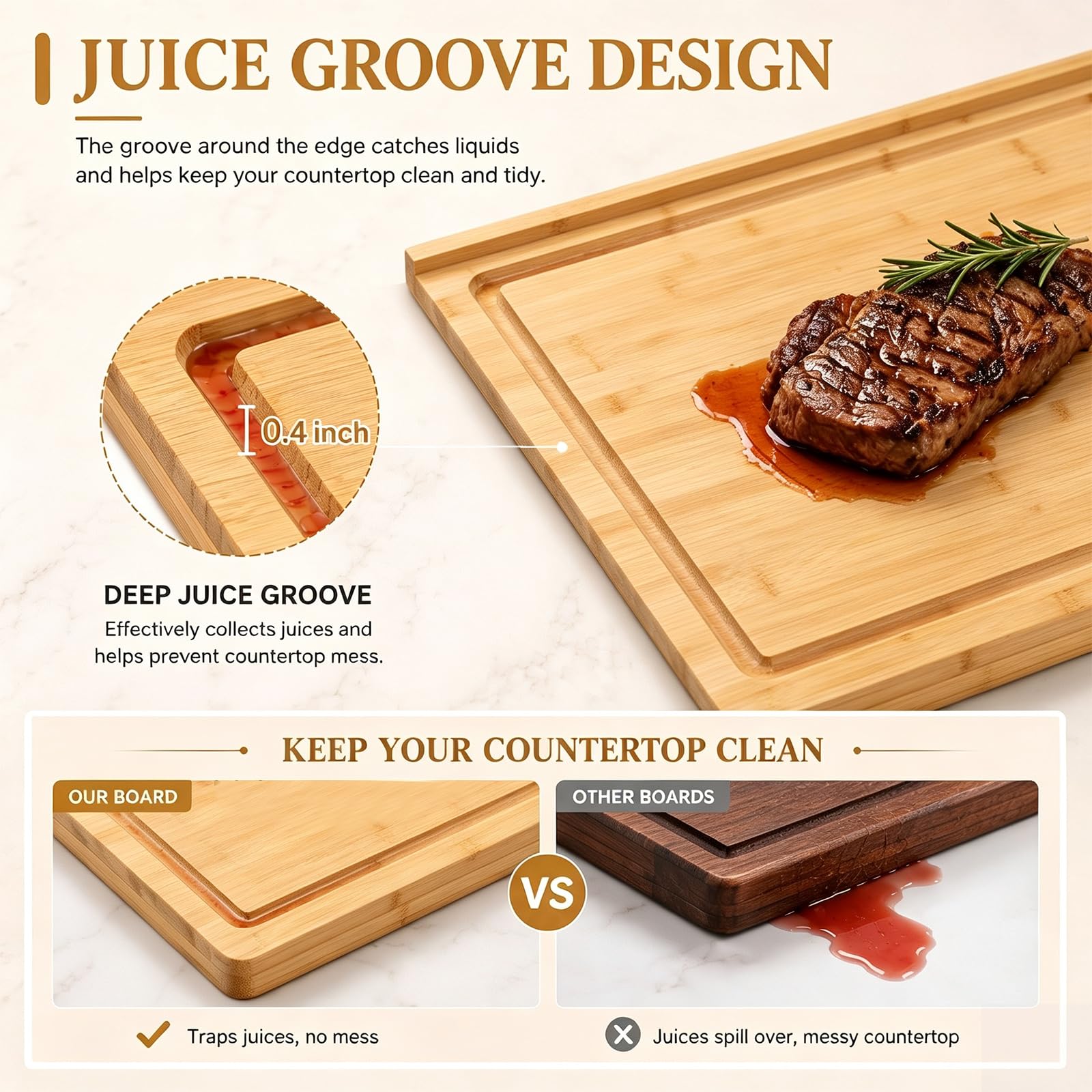 Tabla de repostería reversible de madera de acacia, tabla de cortar grande con medidas grabadas para cocina, tabla de cortar resistente, bloque de carnicero con borde y ranura de jugo para encimera