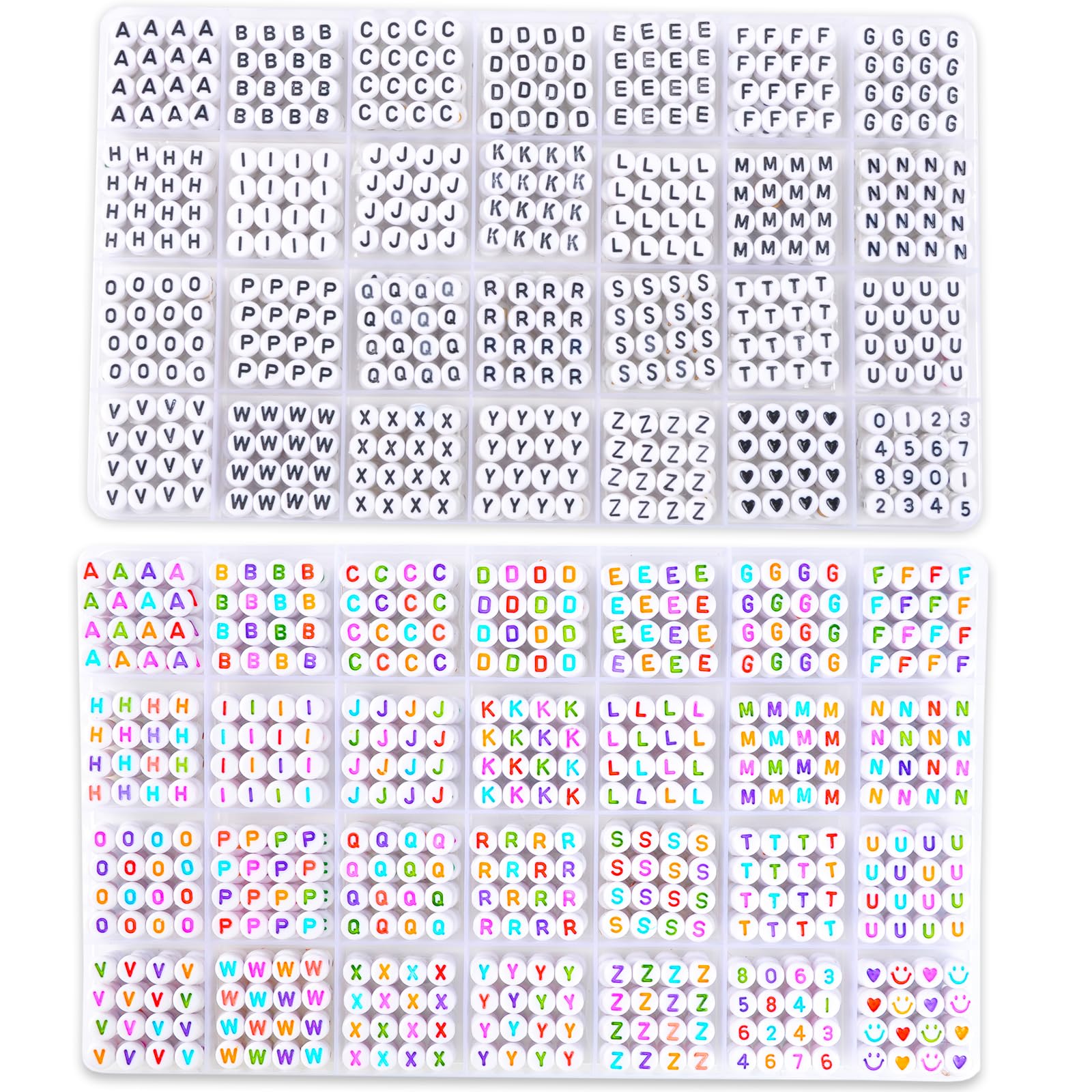 L'EclatDina1900+ PCS Letter Beads, 2 Box Set Alphabet Beads for Bracelets, Round Number & Heart Beads, 5m Elastic String Jewelry Making Kit, Ideal Gift for Friendship Bracelets (Black+Color)