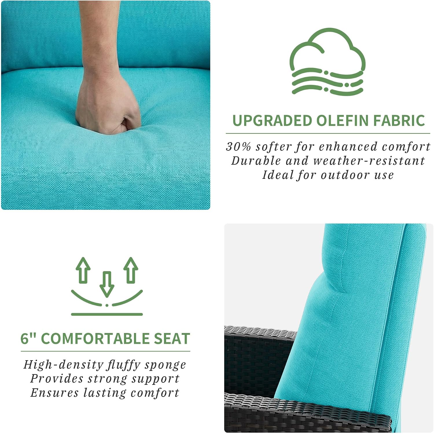 Garvee Wicker Recling Patio Chair with Independent Adjustable Back and Footrest Air Pump 150° Lay Flat Reclining Chair Outdoor Recliner Chair with Extended Footres and Removable Cushion for Garden