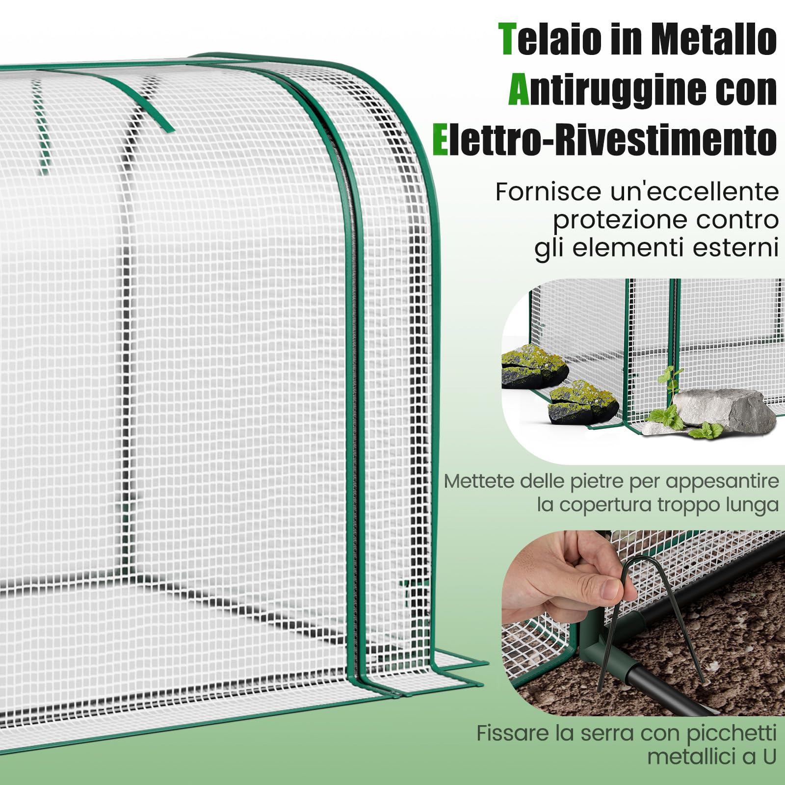 COSTWAY Mini Serra 118 x 55 x 60 cm, Serra con Copertura Impermeabile e Protettiva dal Sole in PE, Struttura Metallica Resistente alla Ruggine e Porta con Cerniera Arrotolabile (Bianco)