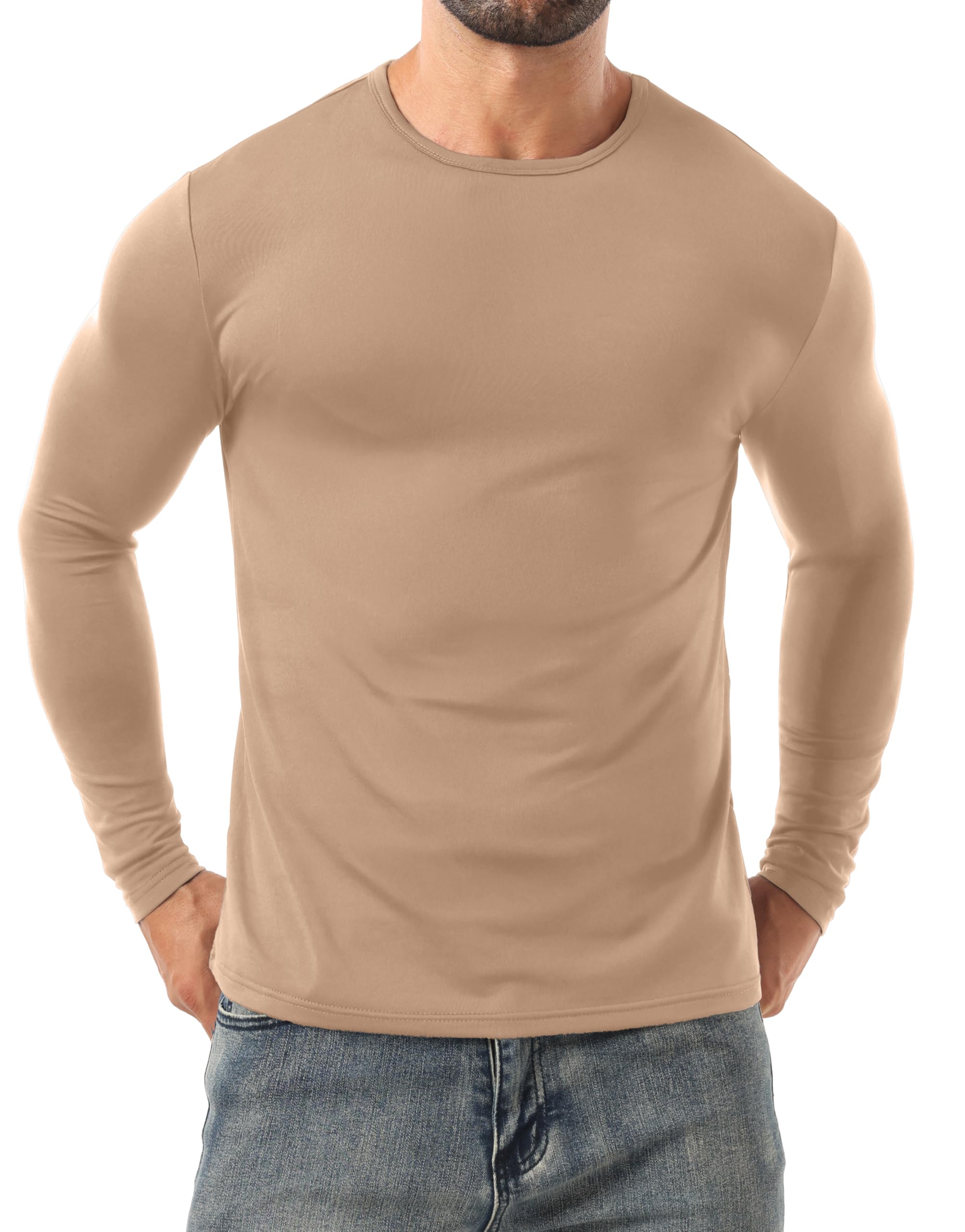 Sailwind Men Thermal Underwear for Men Long Sleeve Lightweight CrewCompression Shirt Khaki
