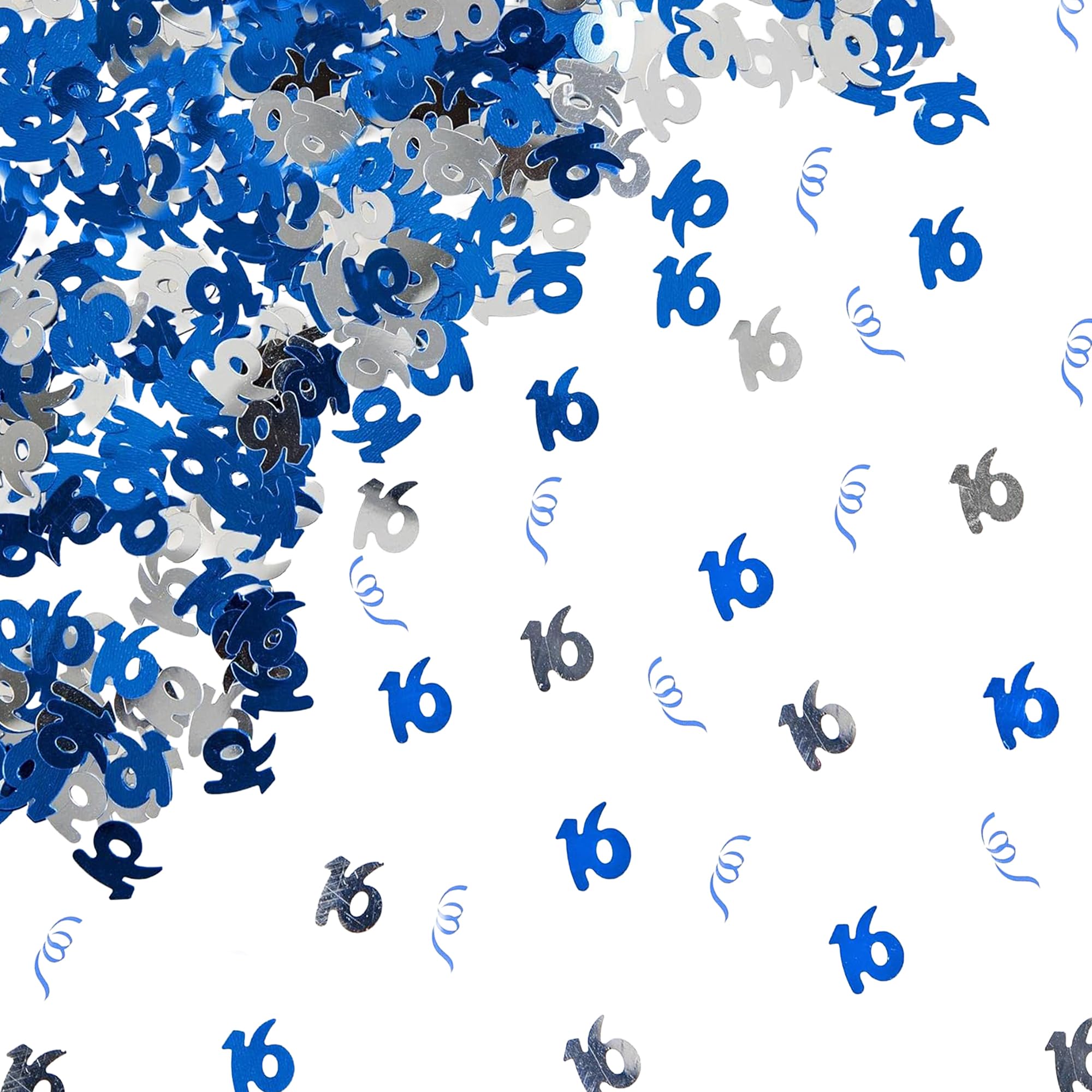 28g Blue & Silver 16th Birthday Confetti Foil Metallic Glitz Table Scatter Sprinkles Age Bday Party Decorations
