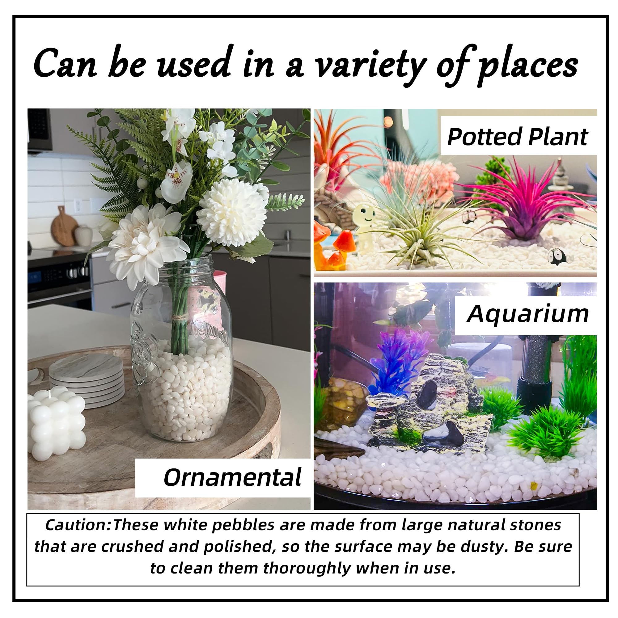 Rocas blancas pequeñas de 18 libras de 1/4 pulgadas para plantas, macetas, suculentas, acuarios, peceras, jarrones de jardín, piedras decorativas de grava