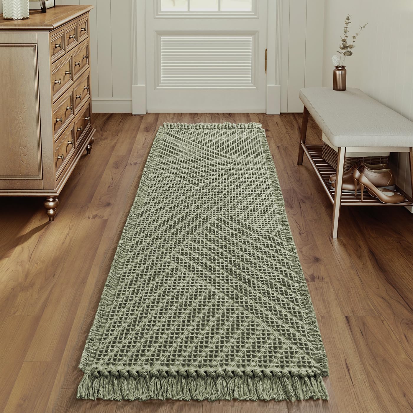 H.VERSAILTEX Waffle Bath Runner Rug, 24 x 72, Sage