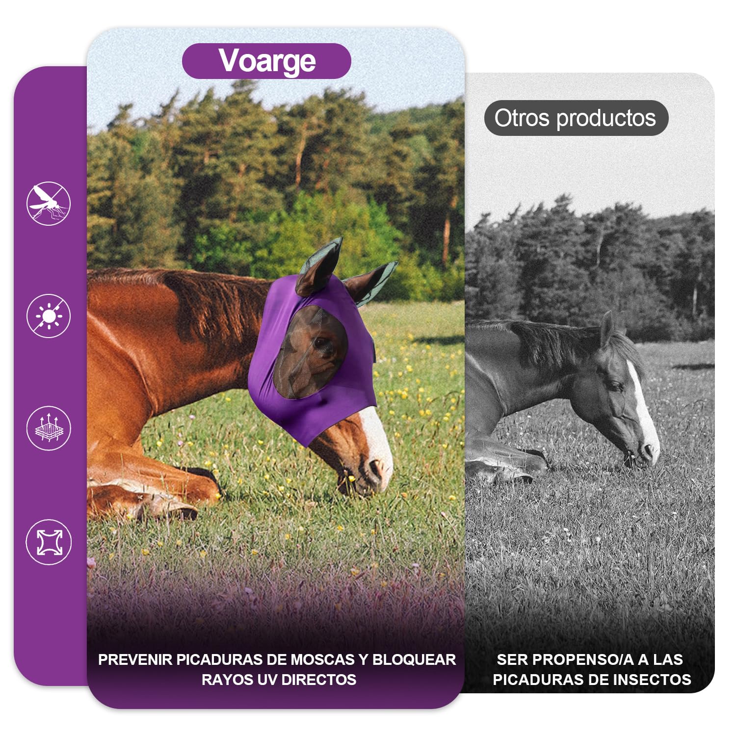 Voarge Máscara de Mosca de Caballo Transpirable Antimosquitos Morado M