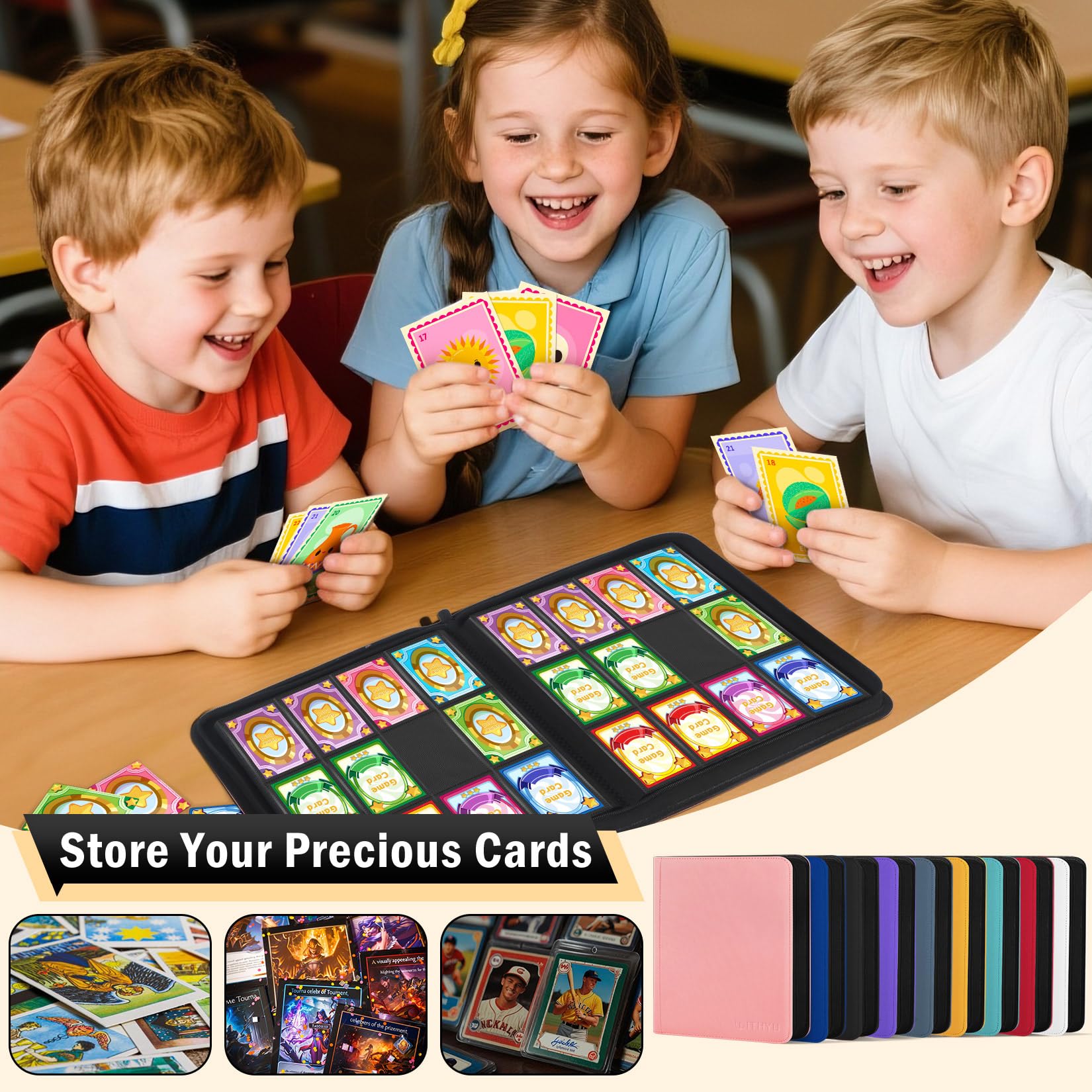 WITHYU Álbum de Colección de 12 Bolsillos, Capacidad 720Cartas, Carpeta Impermeable para Carpetas, Carga Lateral con Cremallera para TCG, Fútbol y Tarjetas Coleccionables, Portátil (Amarillo)