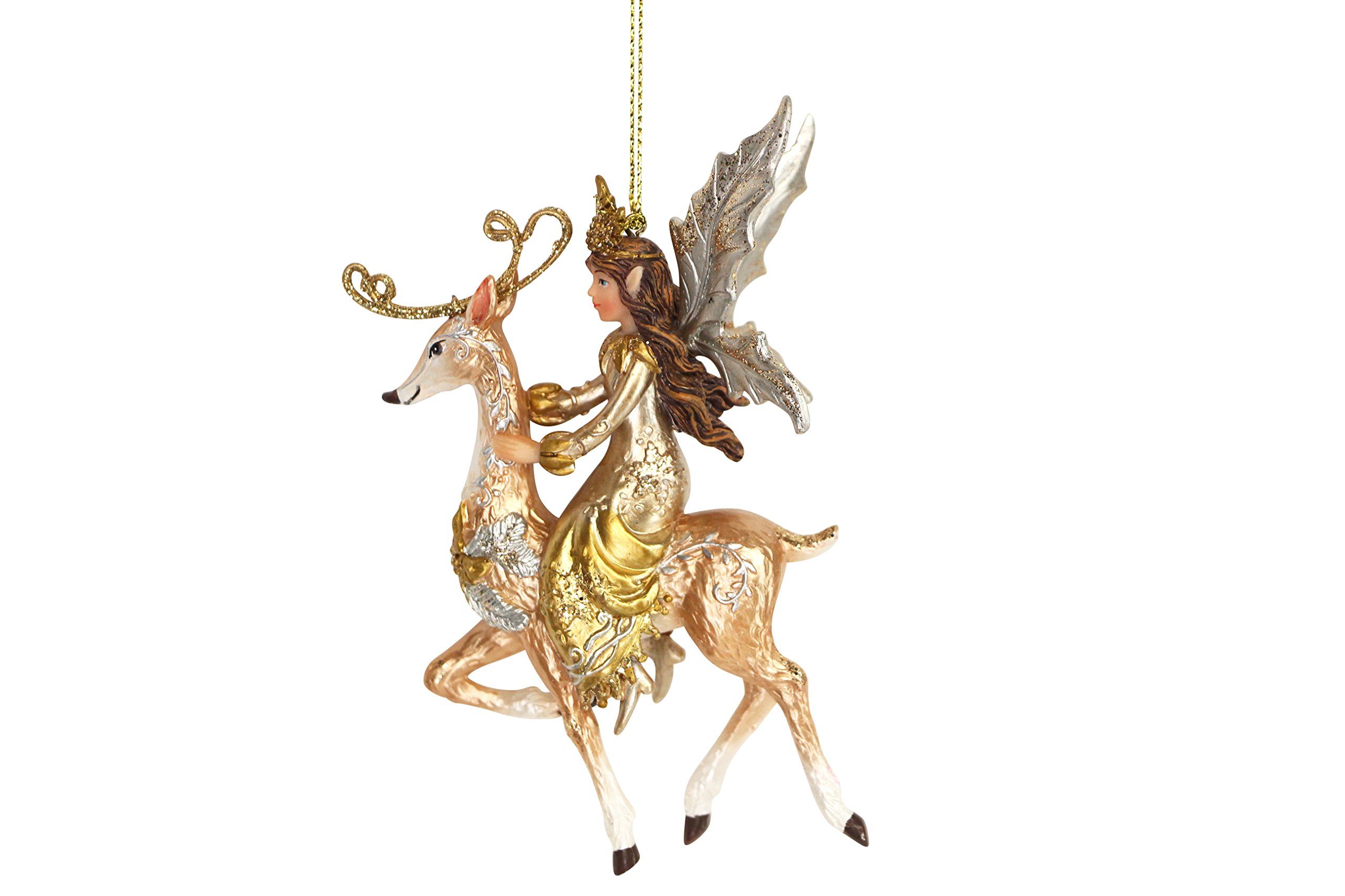 Gisela Graham Gold,Silver Resin Fairy On A Reindeer Silver And Gold