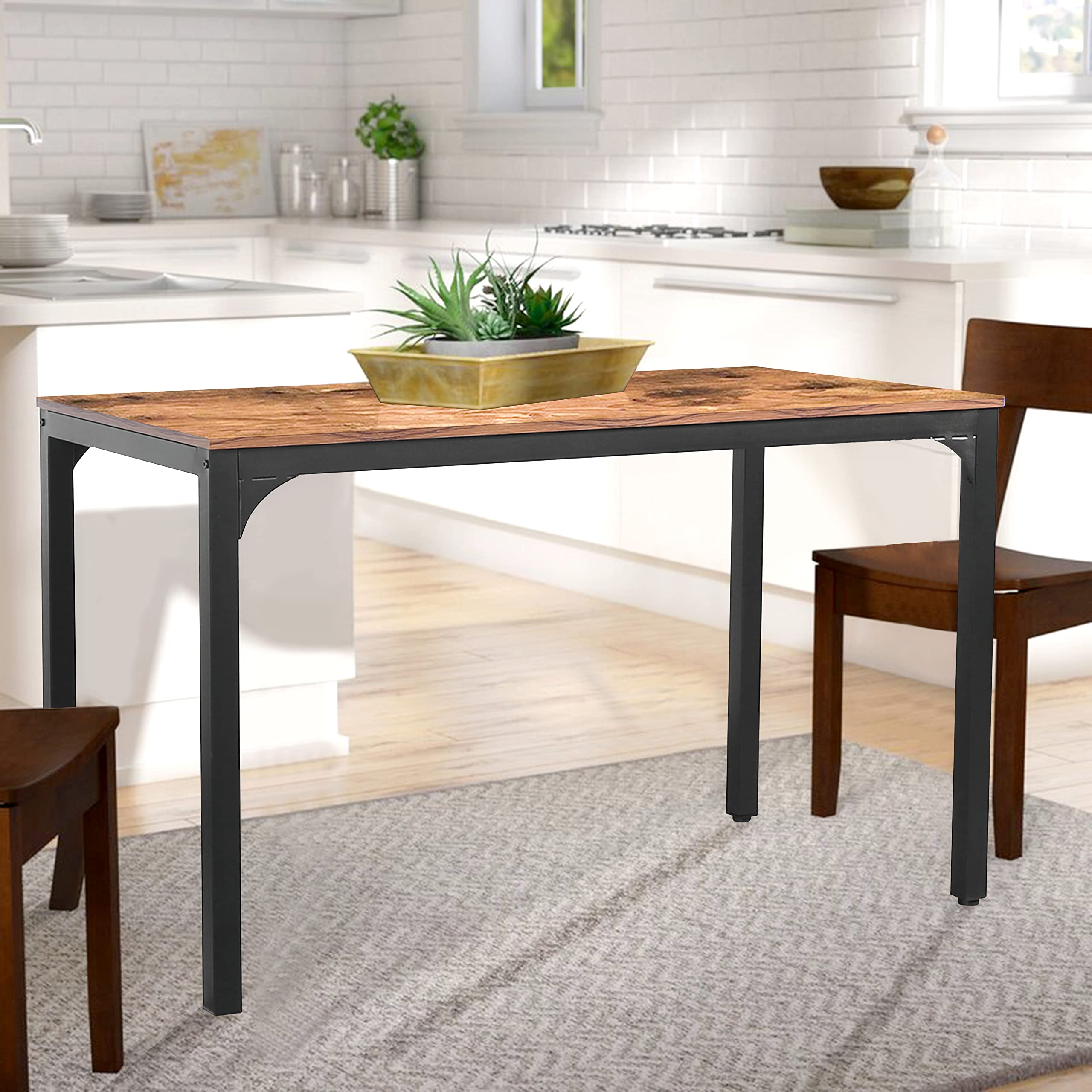 VEIKOU 55" Kitchen Table, Industrial Dining Table for Small Places, Dining Table with Adjustable Foot, Space Saving Small Kitchen Table Computer Desk Study Desk, Rustic Brown