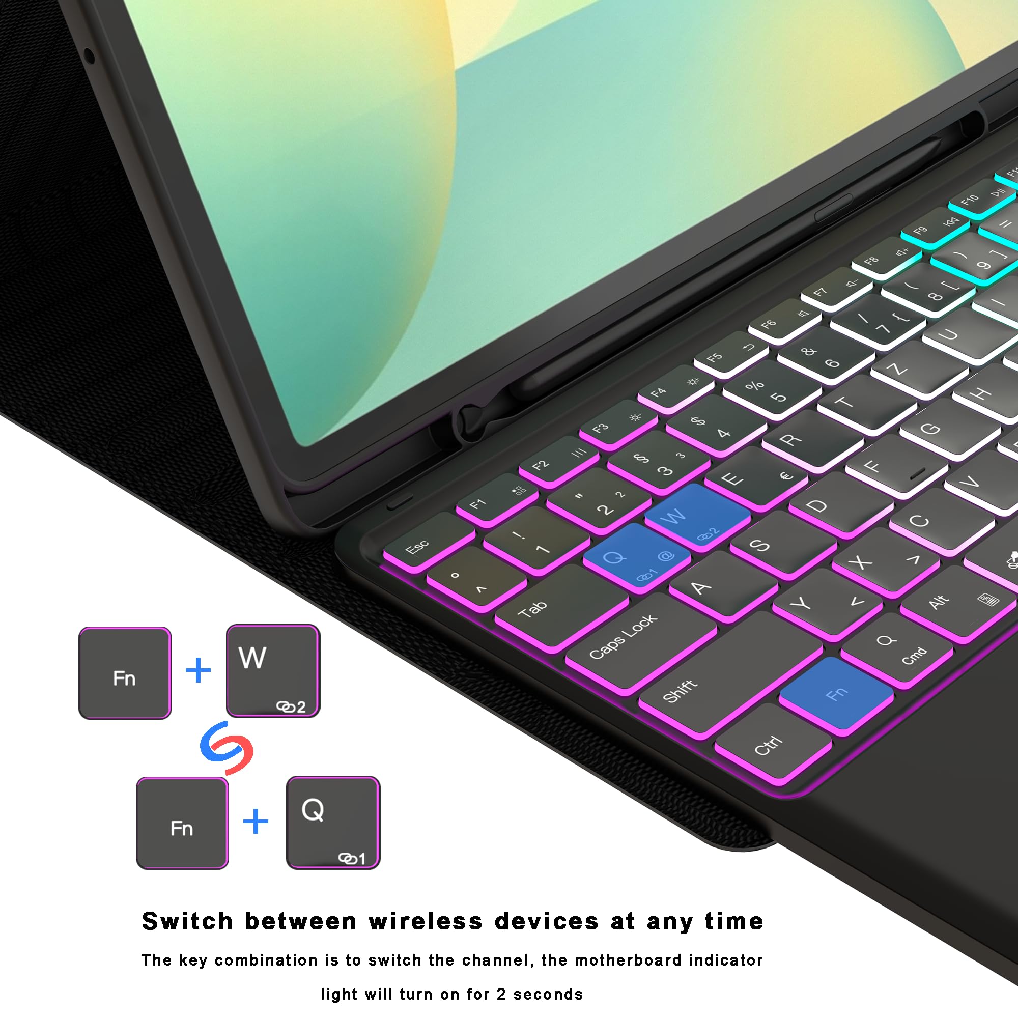 für Samsung Tablet S10 FE+ Plus Tastatur QWERTZ Deutsches : DEX-Modus mit einem Klick, 2 drahtlose Kanäle, Regenbogen-Beleuchtung Trackpad Tastatur Hülle mit S-PEN-Halter für Tab S10 FE+ 13.1" 2025