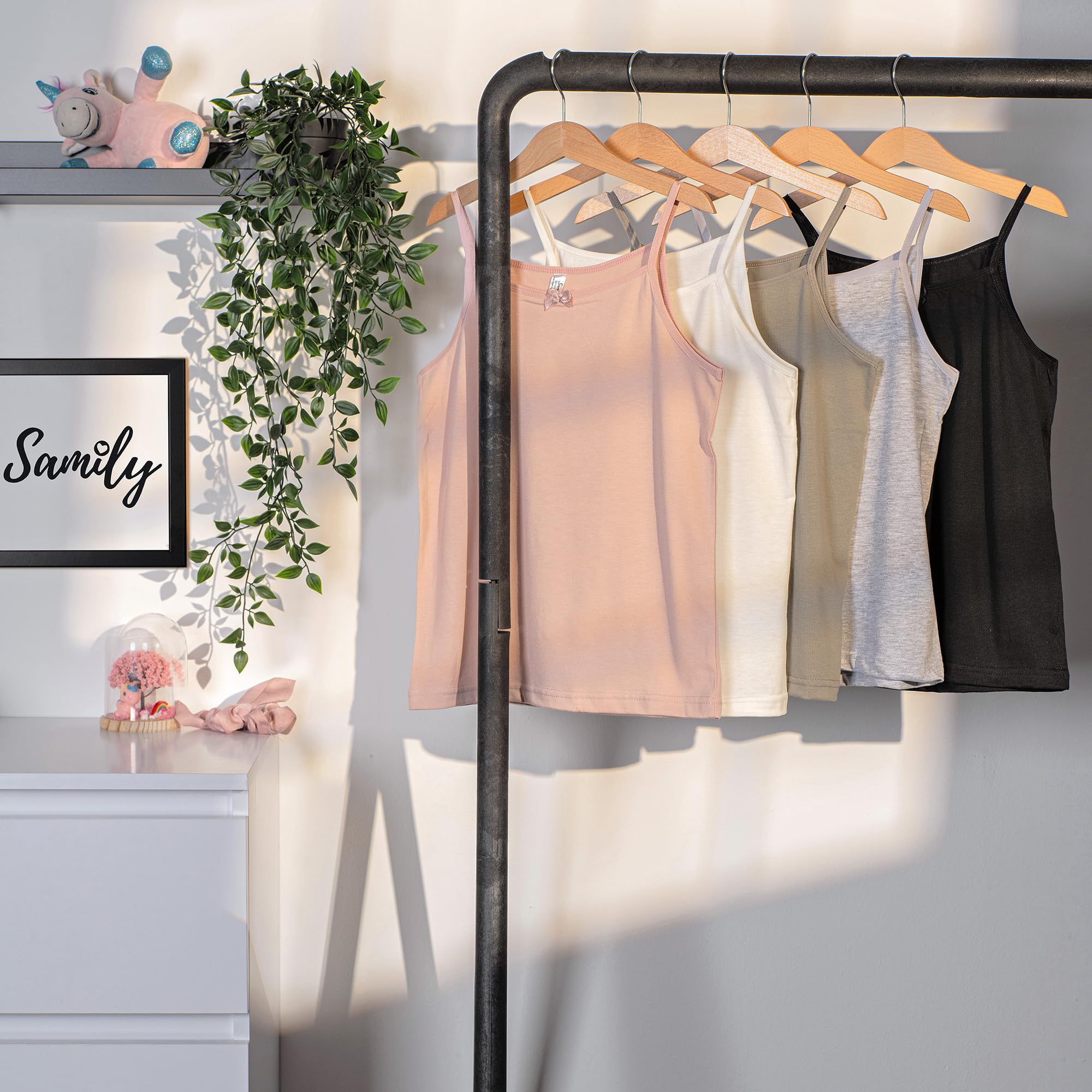 SAMILY Lot de 5 maillots de corps en coton à bretelles spaghetti pour fille - Sous-vêtements confortables