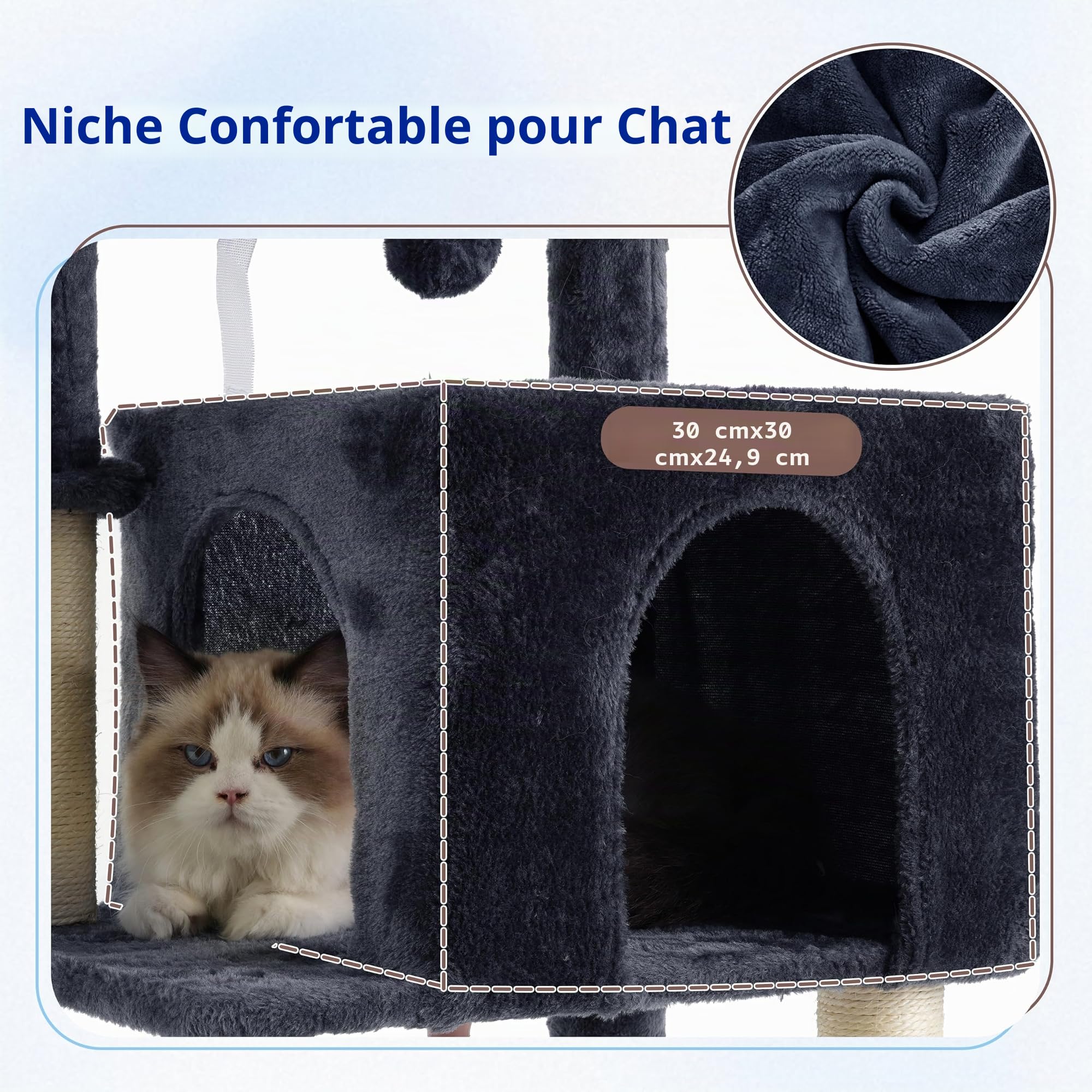 Gitelsnour Arbre à Chat, Tour de Jeux pour Chats intérieur, Tour à Chat de 110 cm avec Tube en Acier Robuste, hamac, Niche pour Petits Chats et Chatons, poteaux à griffer, Gris foncé GCT004SG-2