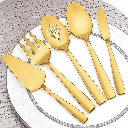 Miniatura 3 de HaWare - Utensilios de servir, juego de 5 piezas de acero inoxidable para anfitriona, mango cuadrado suave y completo para bufé, fiesta, hogar,