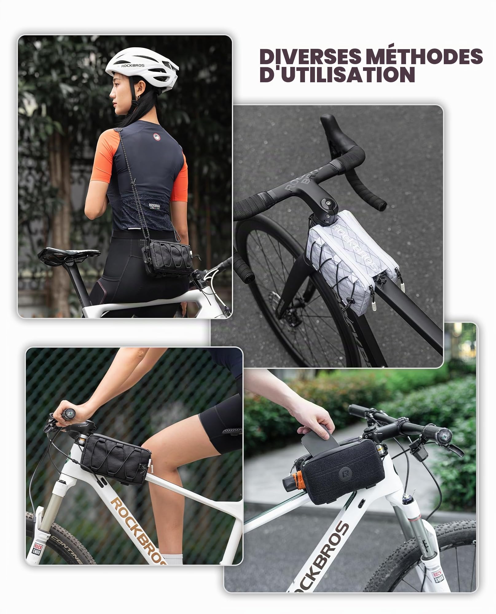 ROCKBROS Sacoche pour Cadre de Vélo, Sacoche pour Tube Supérieur de Vélo de Route MTB, Sacoche 1 L avec Bandoulière, 20 x 11 x 11 cm, Noir Vert Violet Bleu.
