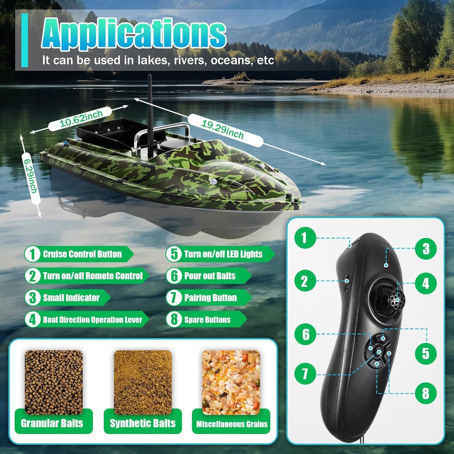 Barca esca telecomando alimentazione barca 5000 mA RC Wireless 2 motori pesca esca alimentatore barca esca barca esca intelligente wireless One Hand Control
