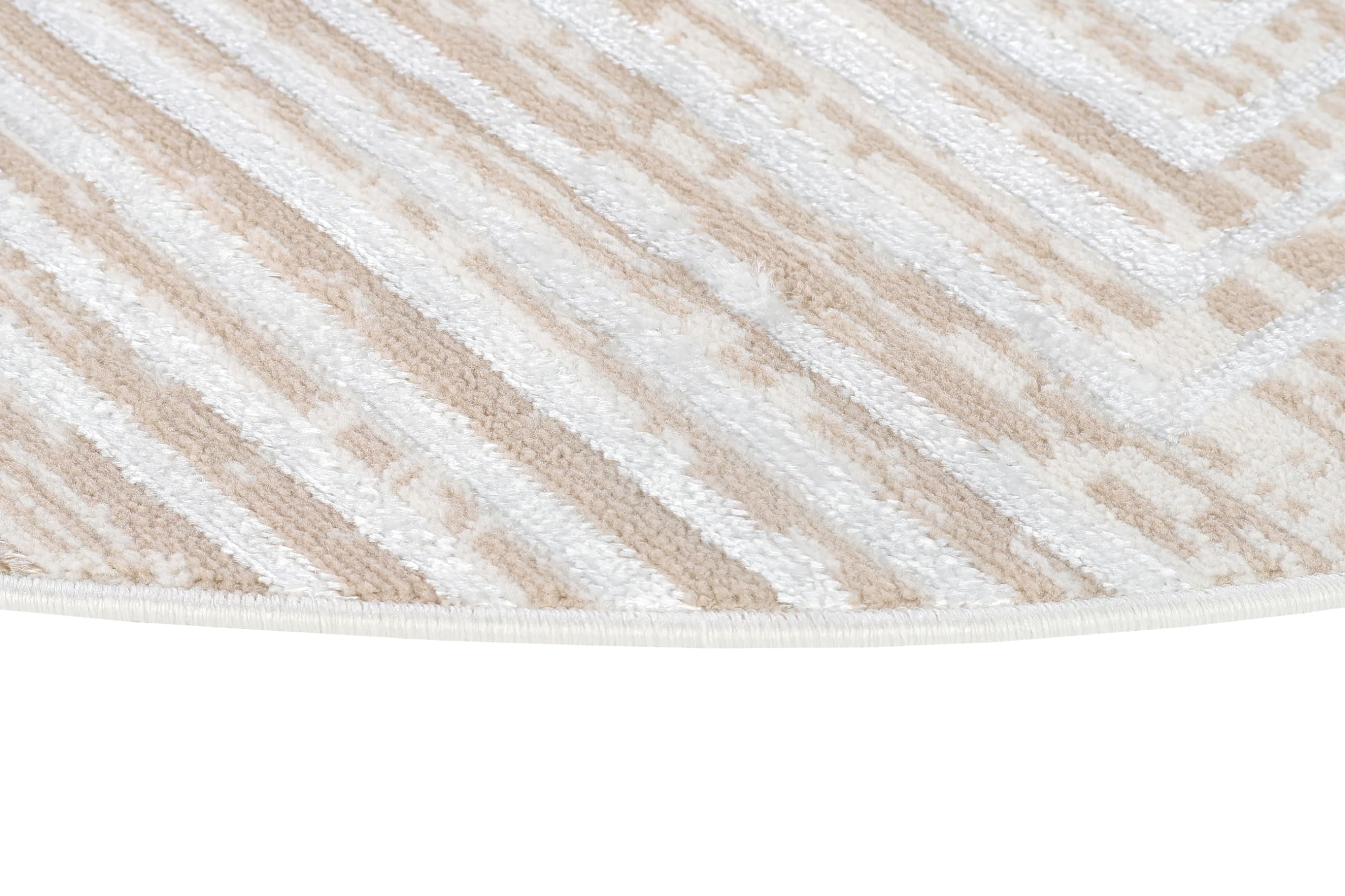 TAPISO Crystal Redonda Alfombra de Pelo Corto Brillante Suave Diseño Moderno Beige Marrón Crema Blanco Geométrico Efecto 3D Alfombra de Salón Habitación Dormitorio Oeko-Tex 120 x 120 cm