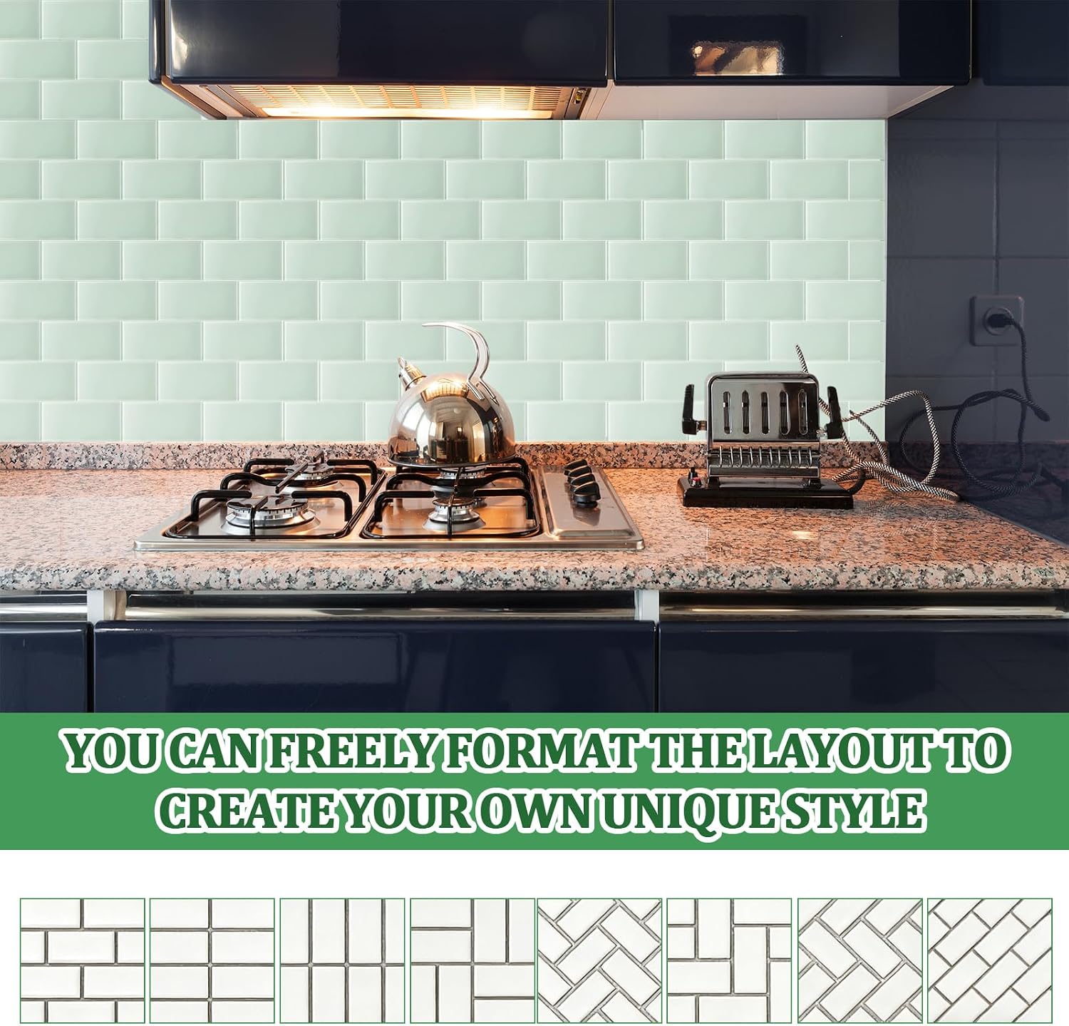 40 Pack 3 x 6 Inch Glass Subway Tile Peel and Stick Subway Tile Bulk 5 Sq ft Light Green for Bathroom Kitchen Backsplash Wall Indoor DIY Living Room Laundry Fireplace Stove Home Decor