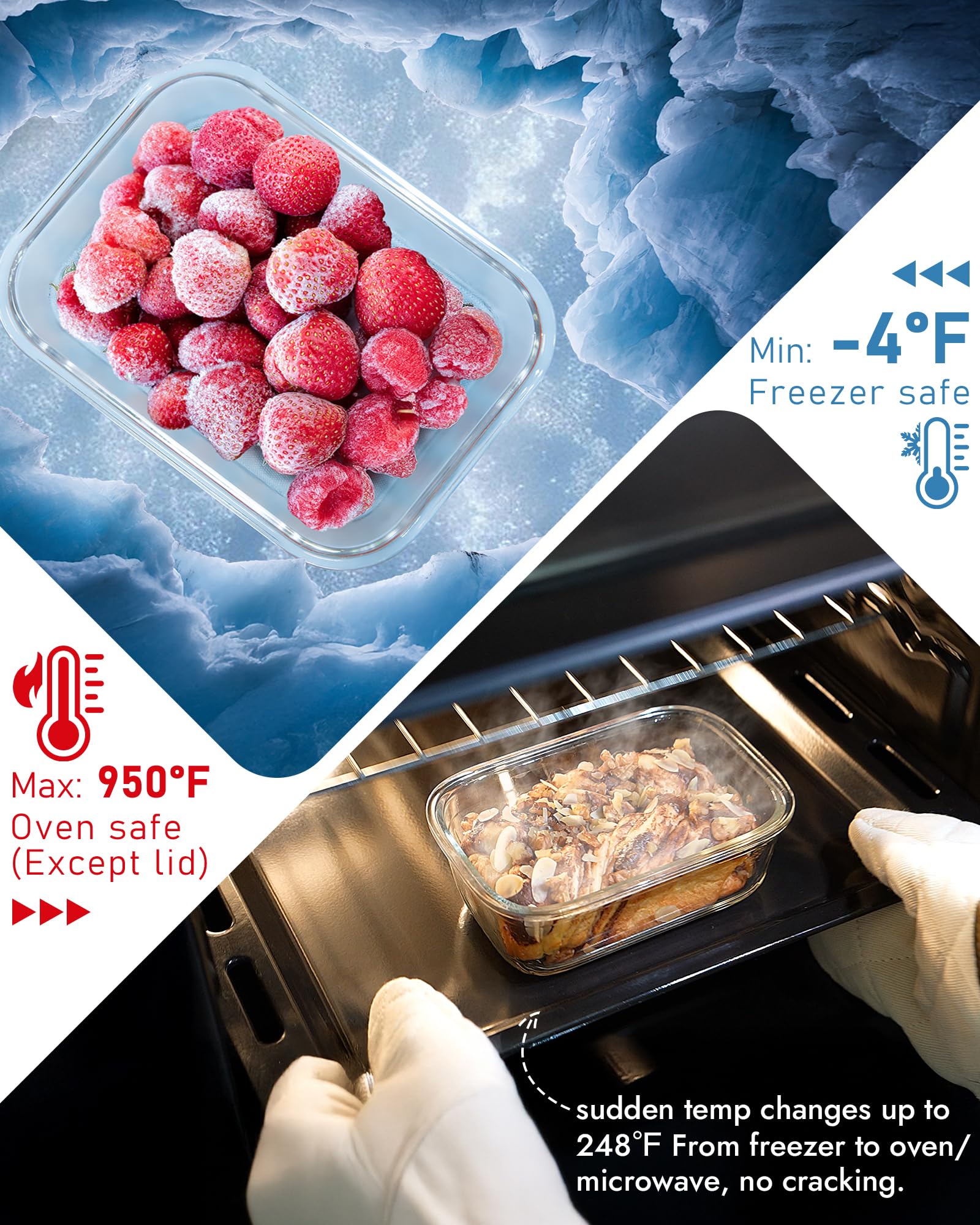 Confezione da 12 contenitori in vetro borosilicato, adatti al forno, ermetici, senza BPA, adatti per la preparazione dei pasti, lavabili in lavastoviglie (grigio)