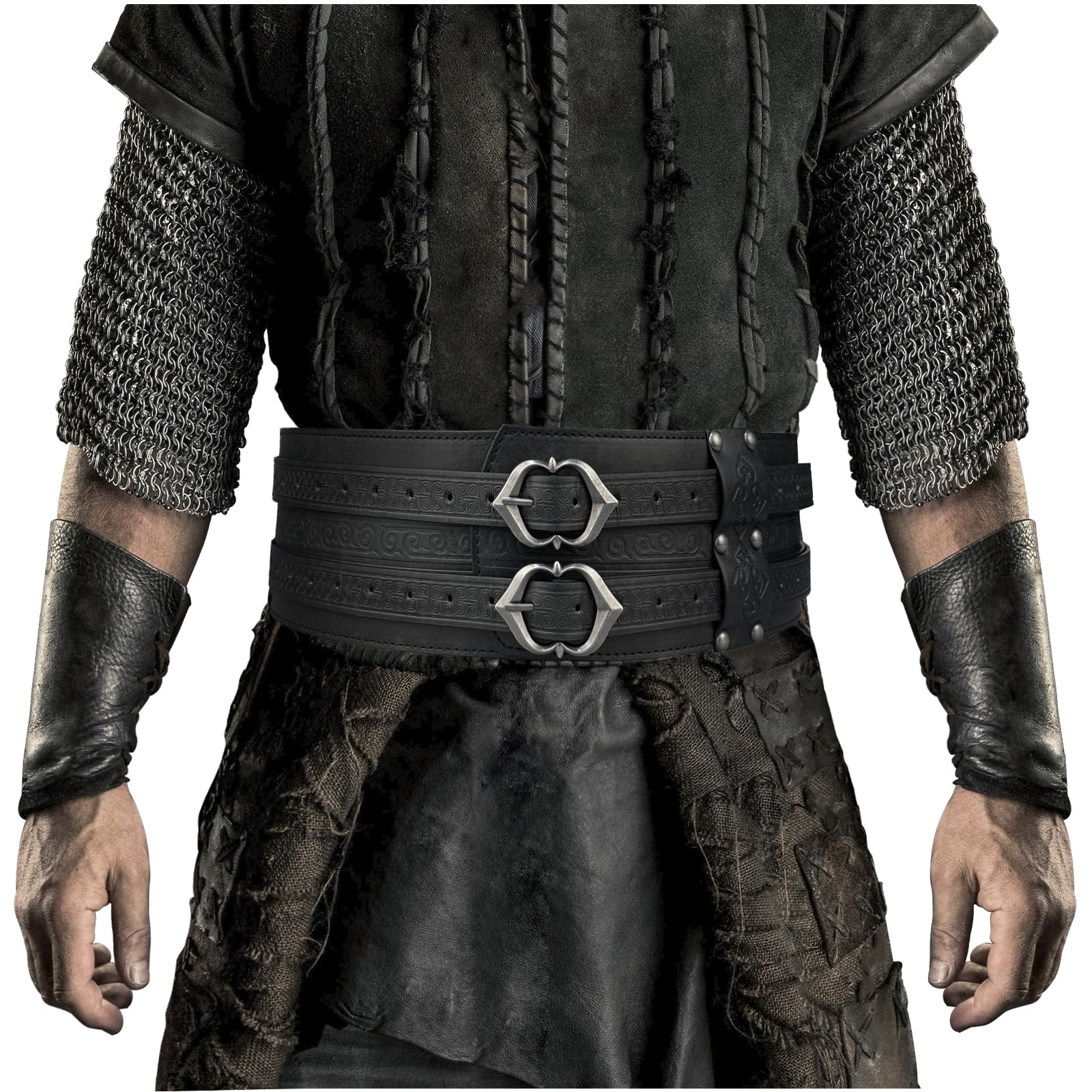 HiiFeuer Viking Wide Belt, Medieval Faux Leather Armor Belt Knight Corset Belt, LARP Costume (Black C)