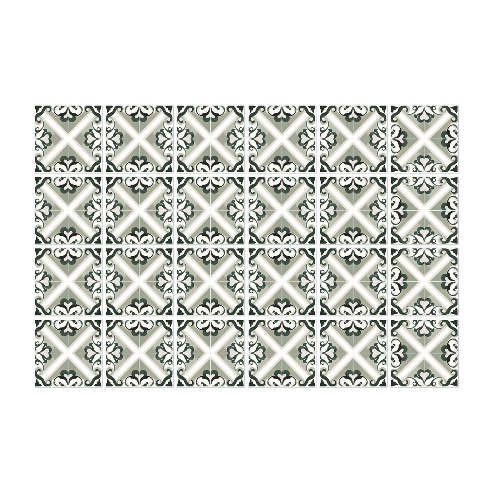 Peel and Stick Wall Tiles 15x15 cm Grey Green Kitchen Tile Stickers Waterproof PVC for Stairs Cabinets Fireplaces Decoration Stick on Tiles for Bathroom Wall 24 Pcs