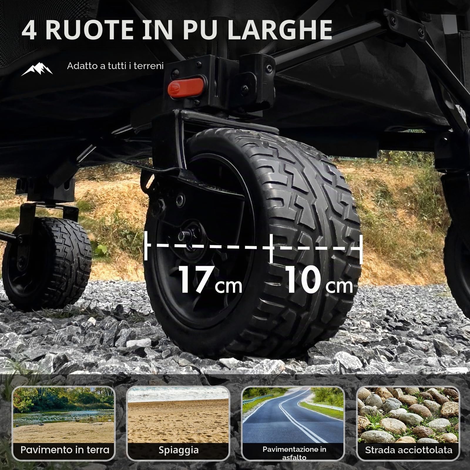 Portal carrello da festival con freni regolabili per portellone posteriore, 300 l, ruote larghe, carrello resistente, pieghevole, rimorchio | Portabevande con tasca laterale, carrello pieghevole per tutti i terreni, campeggio, spiaggia, shopping