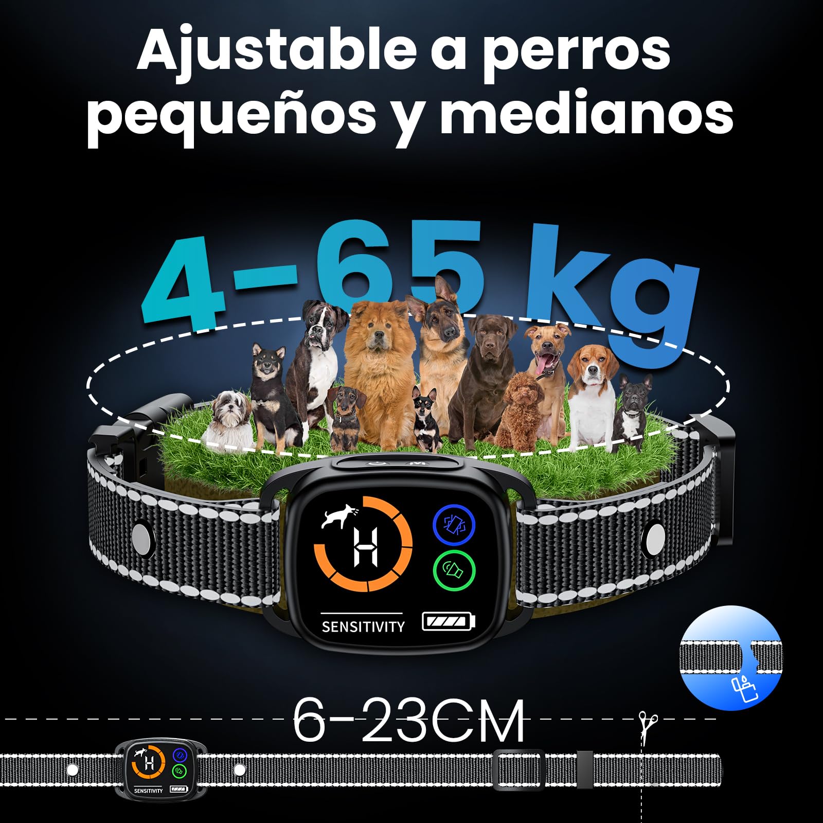 Kit de 2 Collares Antiladridos y Antiaullidos para Perros, Modos Sonido/Vibración/Vibración Fuerte, Detección Inteligente de Aullidos y Ladridos, Recargable, Impermeable IP67