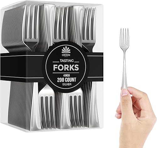 Miniatura 8 de Mini tenedores para postres  Paquete a granel de 500 mini tenedores de postre plateados  Tenedores desechables de plástico de 4.5 pulgadas  Aspecto