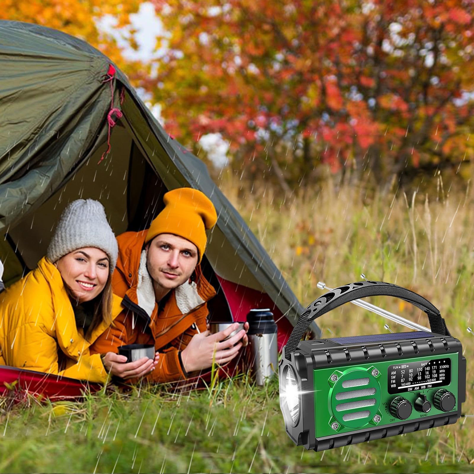 Radio Dynamo Survie 20000mah Lampe Dynamo Survie SW/AM/FM Grande Batterie, Portable Charge de Téléphone Portable, SOS, Lampe de Poche Radio Manivelle Survie pour Urgence/Maison （Vert）