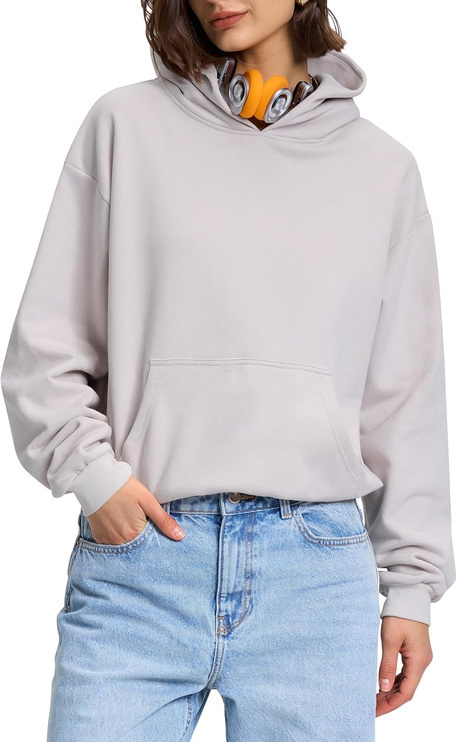 PrettyGuide Women's Oversized Hoodie Fleece Cropped Sweatshirt Long Sleeve Lightweight Pullover with Pocket - Image 2