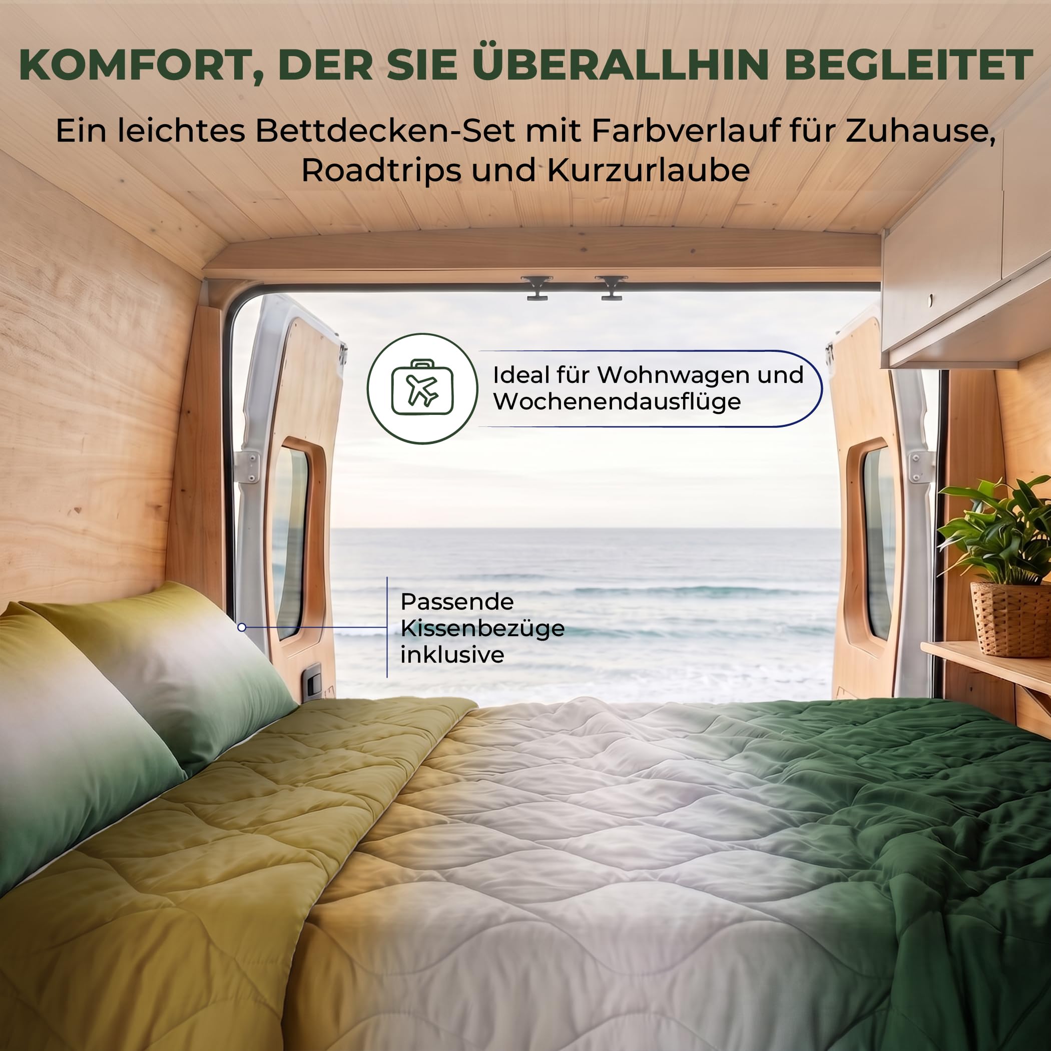 SLEEP COMFY Gradient - Edredón de verano (240 x 220 cm, incluye 2 fundas de almohada de 60 x 70 cm, sin funda), ligera, transpirable, hipoalergénica, lavable, para camping y caravana