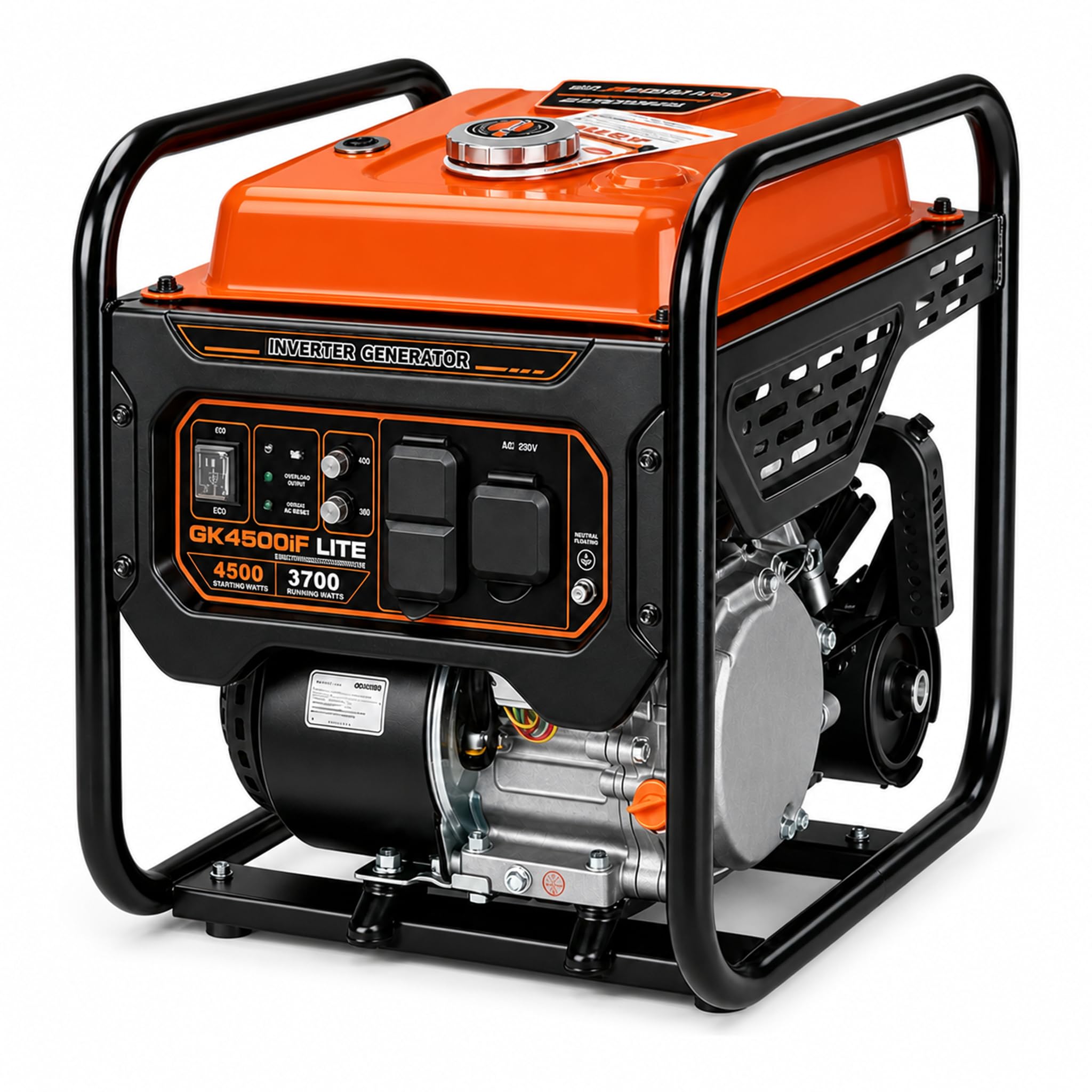 Genkins Generador inversor de marco abierto de 4500 W, 30 A, onda sinusoidal pura, reducción de ruido 50% 55 libras, compatible con EPA 223CC con motor de gas