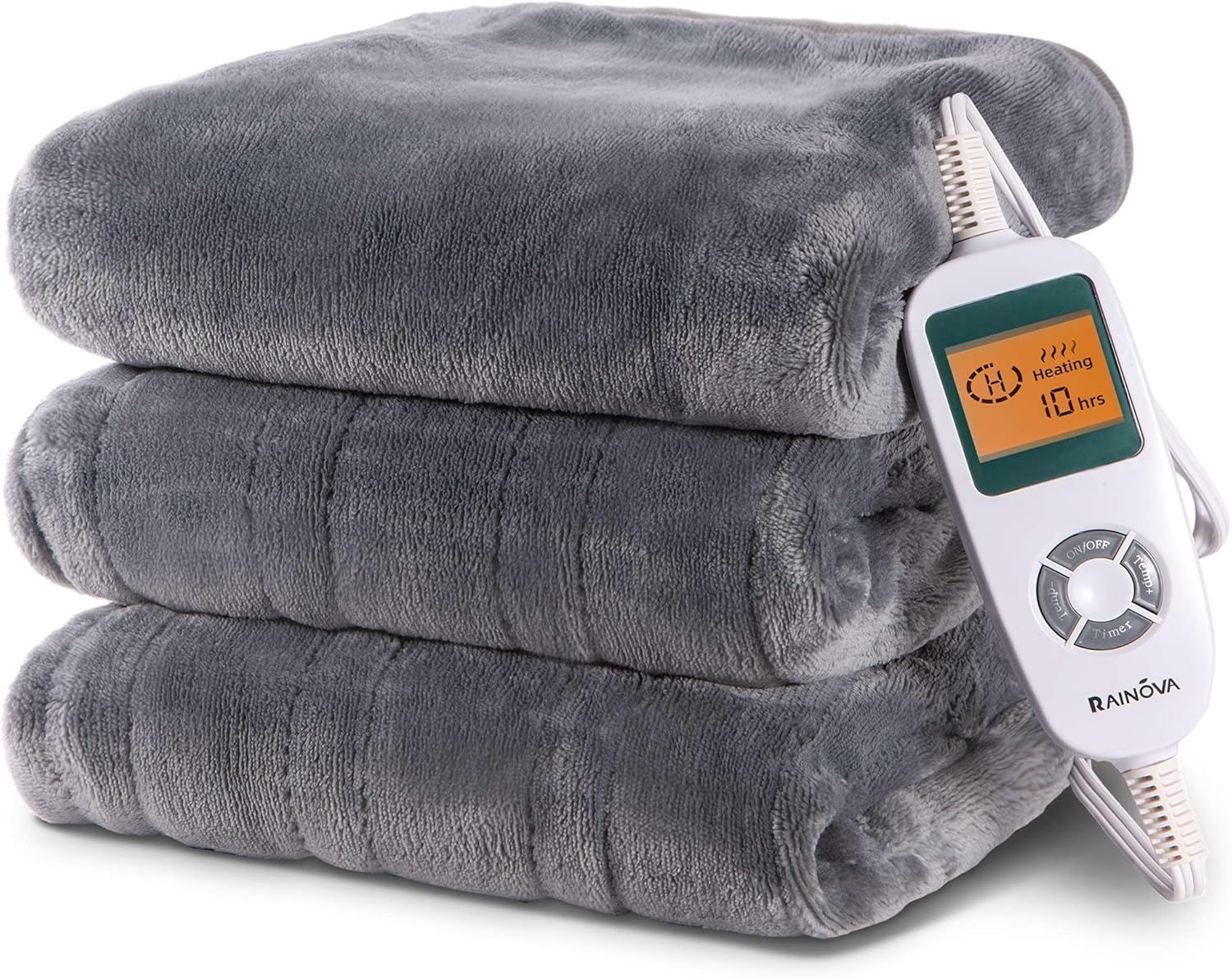 RAINOVA Heated Blanket, Electric Blanket-50''x60'', Soft Heating Blanket, 10-Level Heating, 10-Hour Auto-Off, Gifts for Parents and Elders, Gray, ETL & FCC Certified