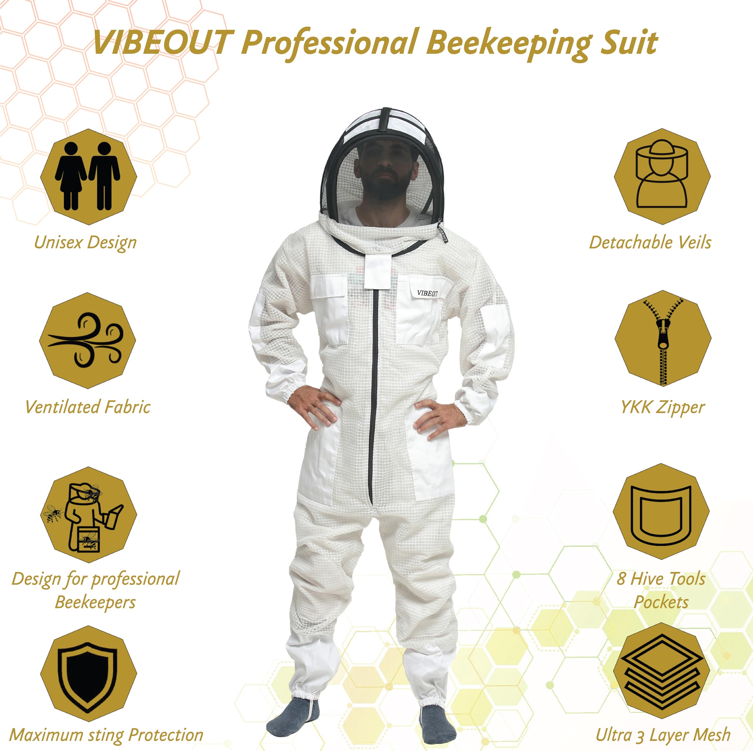 Tuta da apicoltura ultra ventilata, a 3 strati, in rete ad aria, per uomini e donne, con velo da scherma, professionale, a prova di puntura, per apicoltura, attrezzatura di protezione per apicoltori