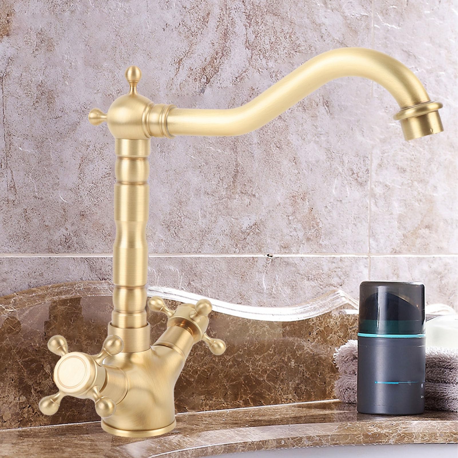 Grifo de Lavabo de Latón con Dos Manijas Giratorio