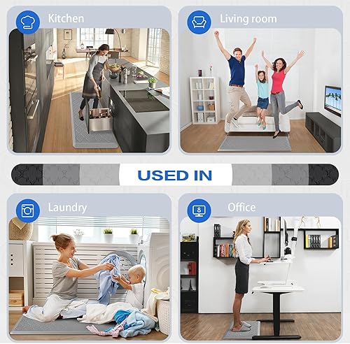 Miniatura 7 de Tapete de cocina acolchado antifatiga, 12 pulgada de grosor, impermeable, antideslizante, tapete de escritorio ergonómico resistente para cocina,