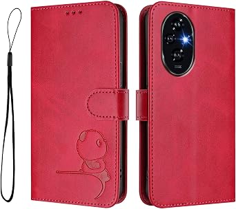 Leather Case Compatible with Honor 200 Pro 5G Cover, Cute Panda Leather Wallet Flip Kickstand Phone Case with Card Holders Wrist Strap Protection Cover for Honor 200 Pro 5G Shell for Women Magenta