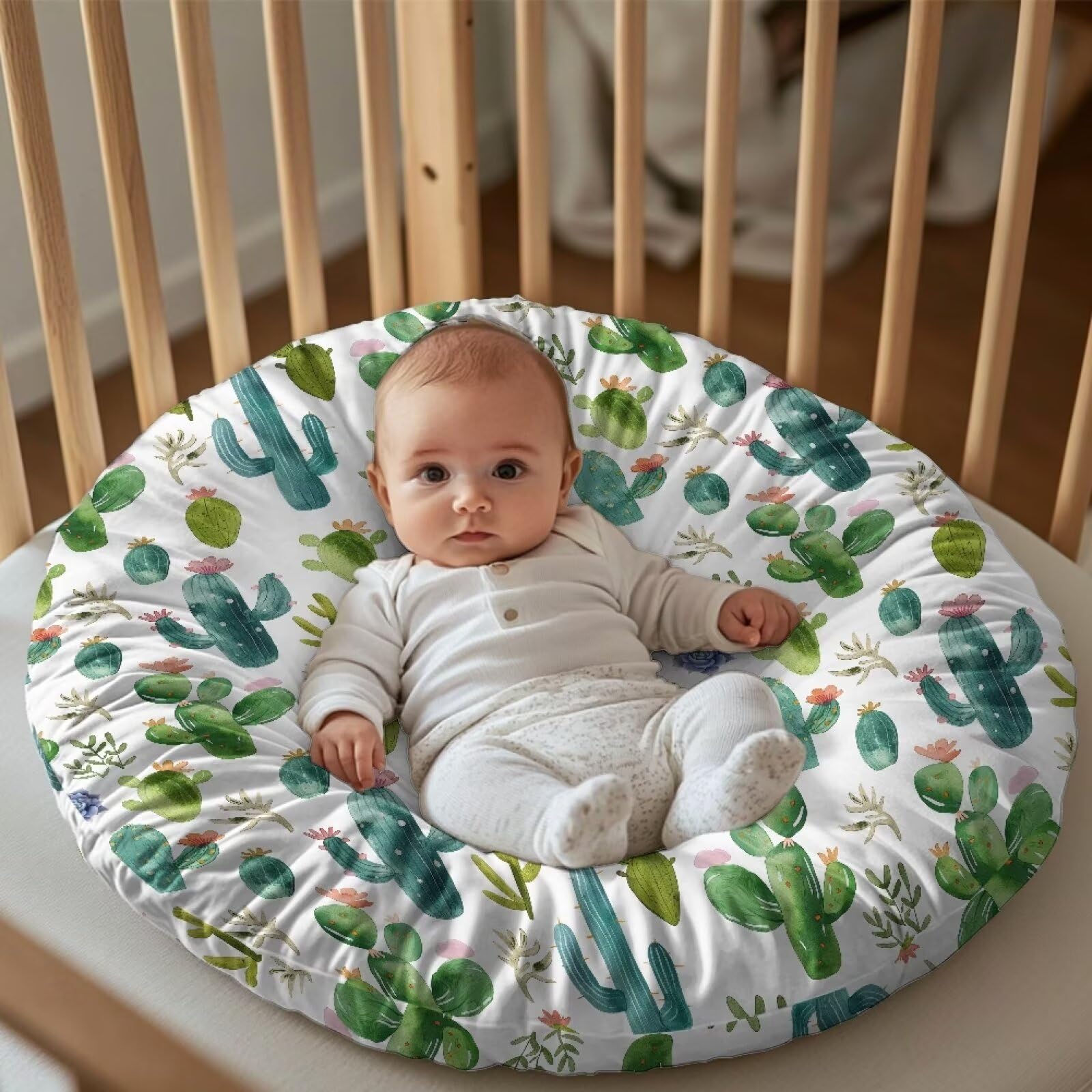 Bivxisrvo Green Cactus Newborn Lounger Pillow Cover, Lounger Cover for Boys Girls, Snugly Fit Infant Lounger for Baby, Infant Removable Slipcover, Baby Padded Lounger Infant Floor Seat Covers