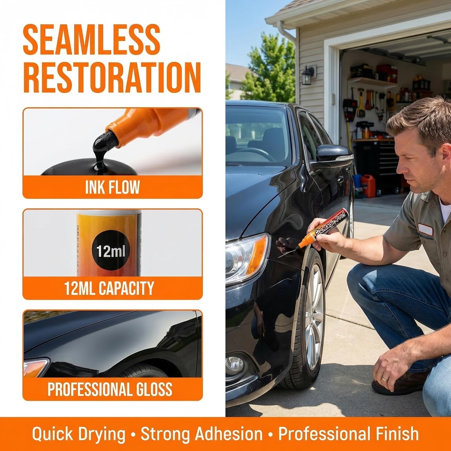 Black Touch Up Paint Pen, Scratch Repair Marker for Cars Motorcycles Bikes Furniture, Quick and Precise Surface Repair for Minor Scratches, Scuffs, and Chips, Easy-to-Use DIY Paint Pen, 12ml