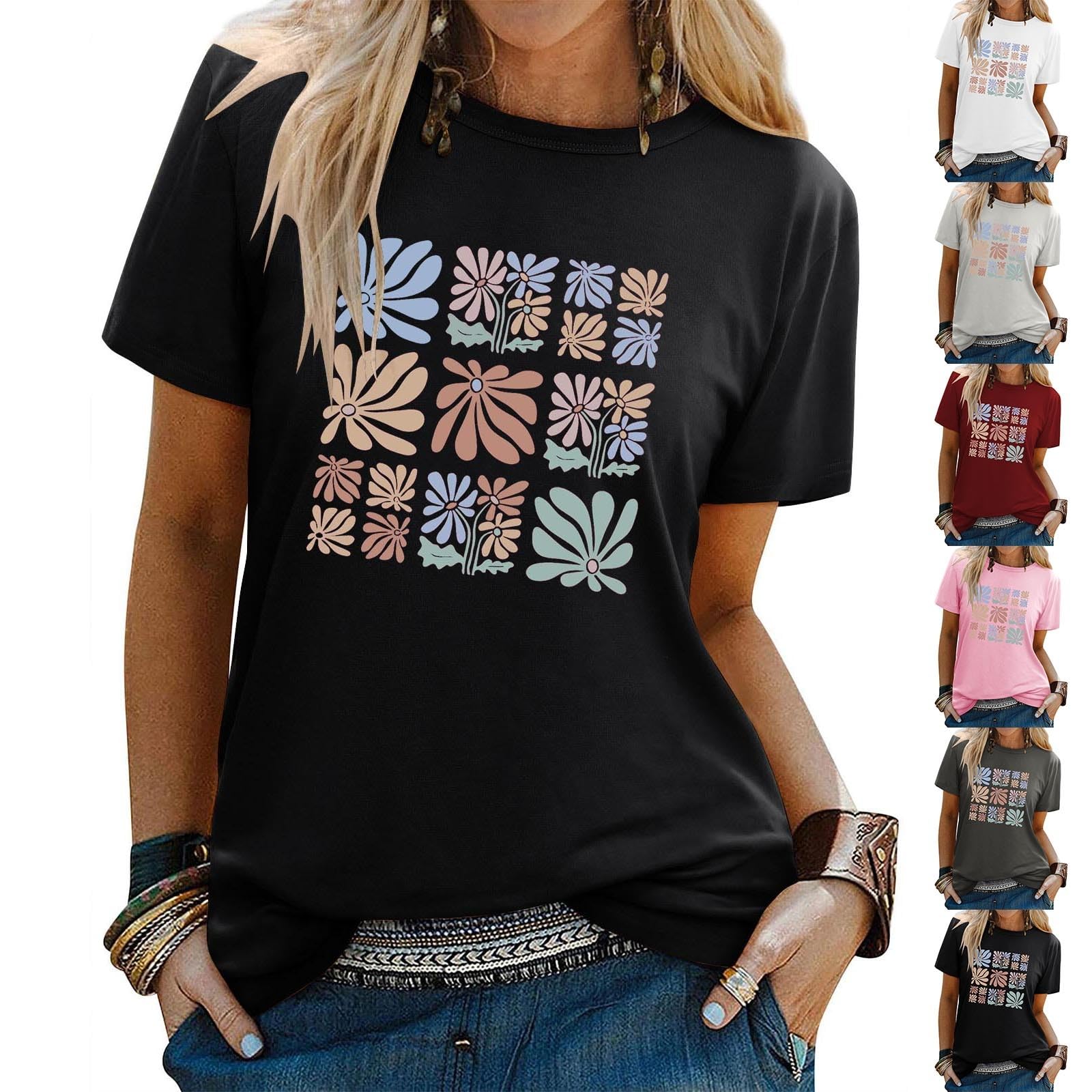 Longshirt Damen Casual Shirt Oberteile Frauen Sommer Grafik T-Shirt Leichte Damenshirt Locker Freizeithemd Hautfreundliche Damenbekleidung Sommer Basic Tee Kurzärmelig Modisches Rundhalsshirt Trend