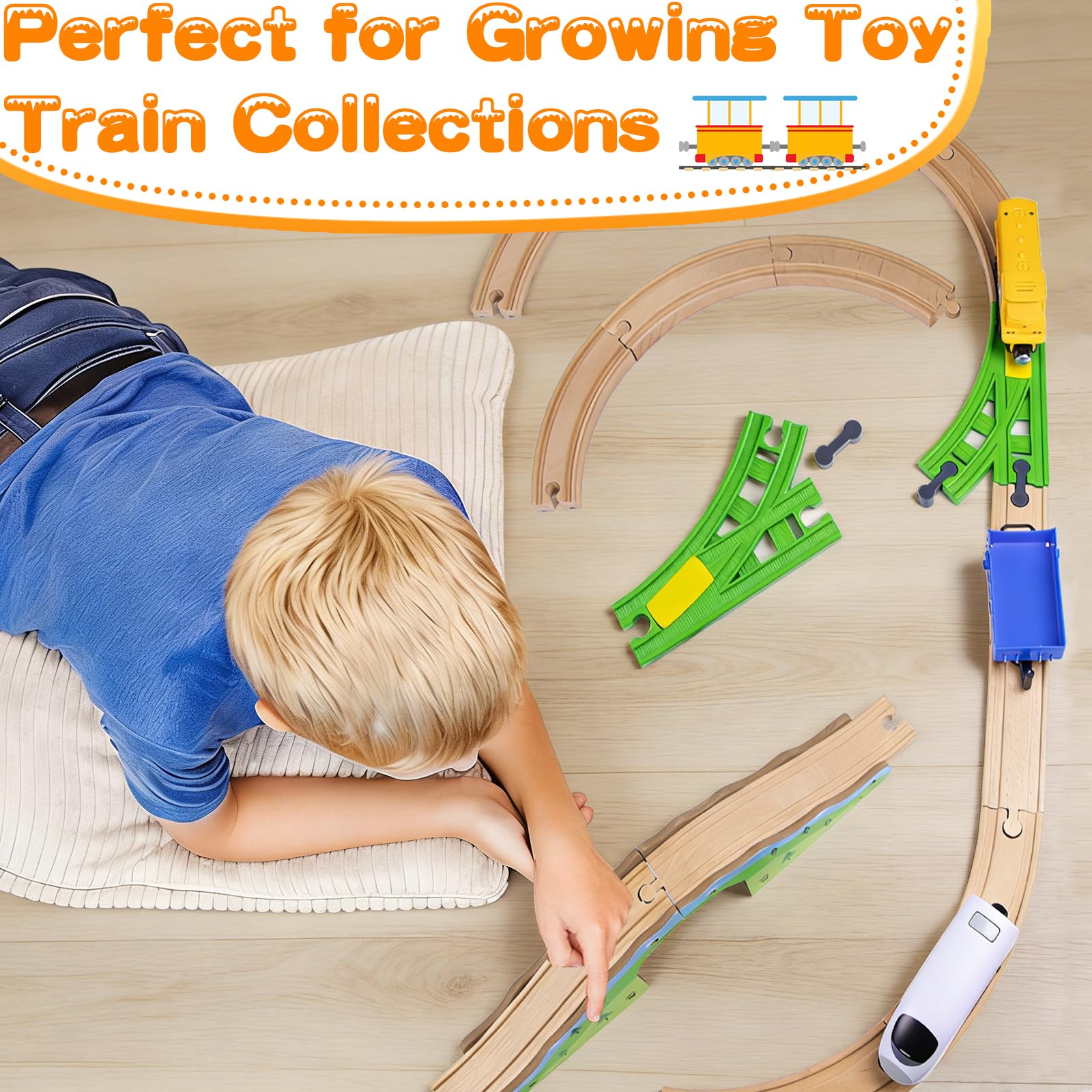 Kit de rails en bois, compatible avec tous les accessoires de chemin de fer en bois et rails en bois, robustes et durables, kit d'extension pour modélisme, jeu créatif pour enfants à partir de 3 ans