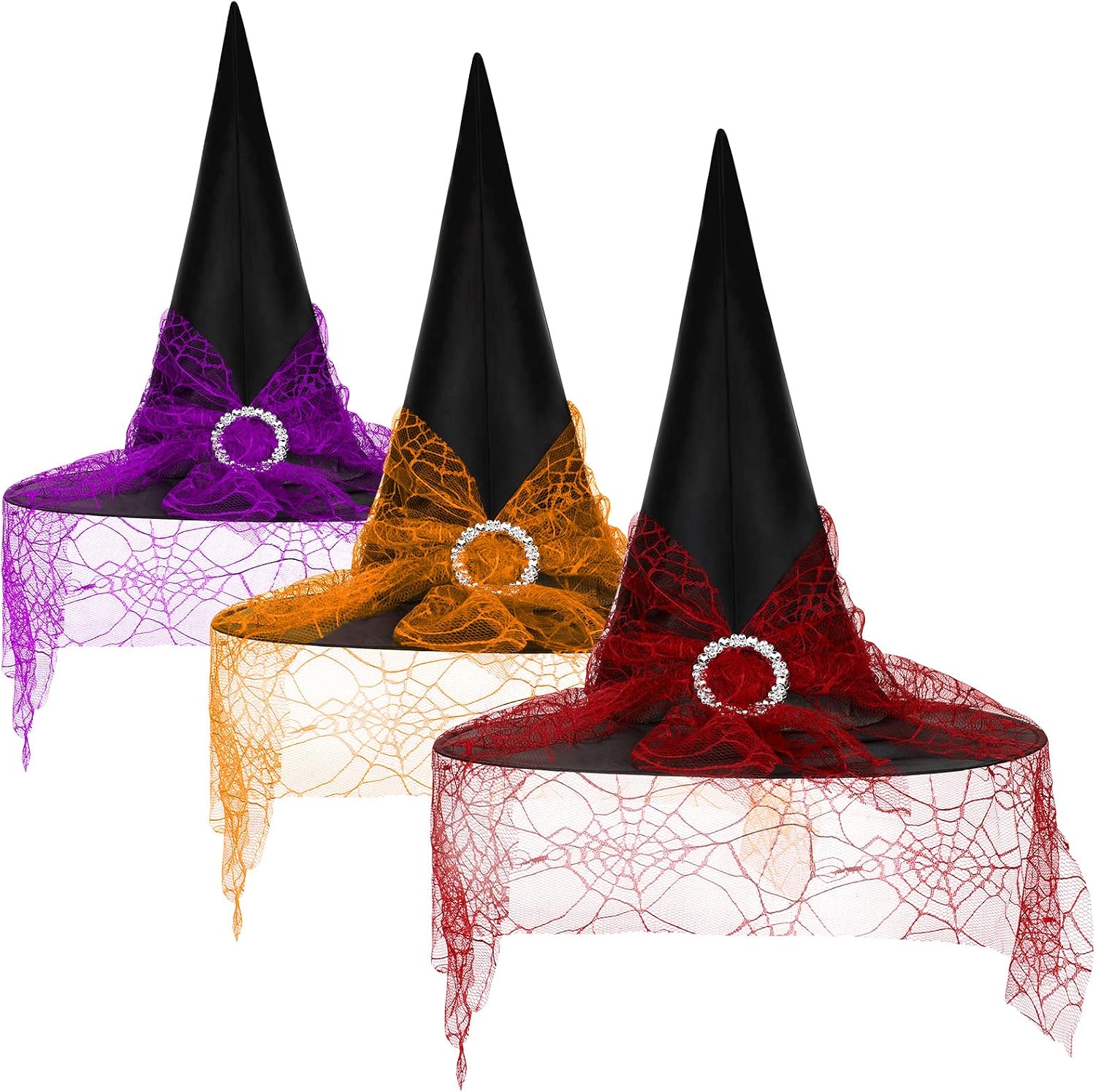 Syhood 3 Pcs Halloween Witch Hat, Large Ruched Witch Hat, Women