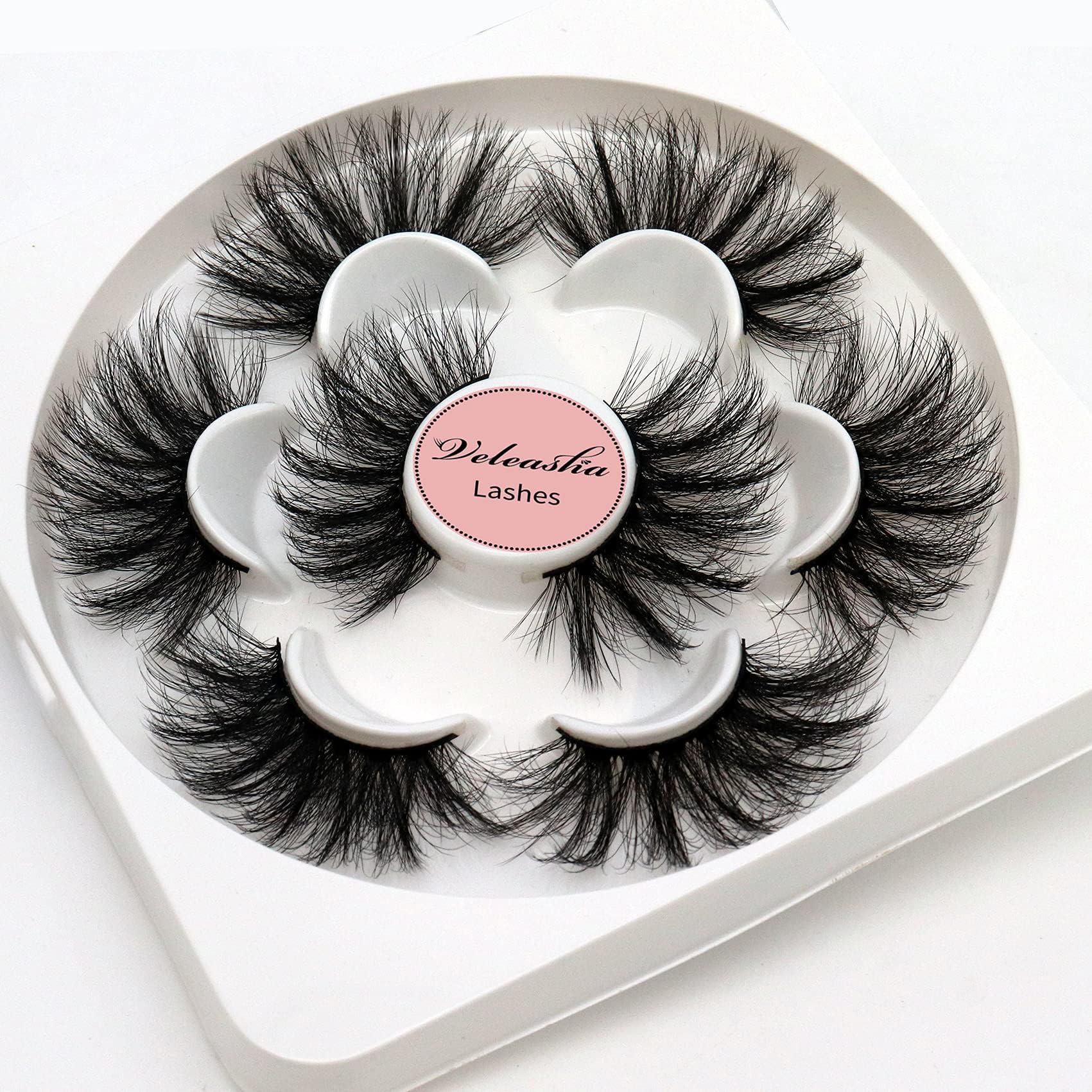 VeleashaMink Eyelashes Faux 8D Wispy Fluffy Mink Lashes 25mm Dramatic Long Fake Eyelashes 4 Pairs Pack False Lashes (M02)