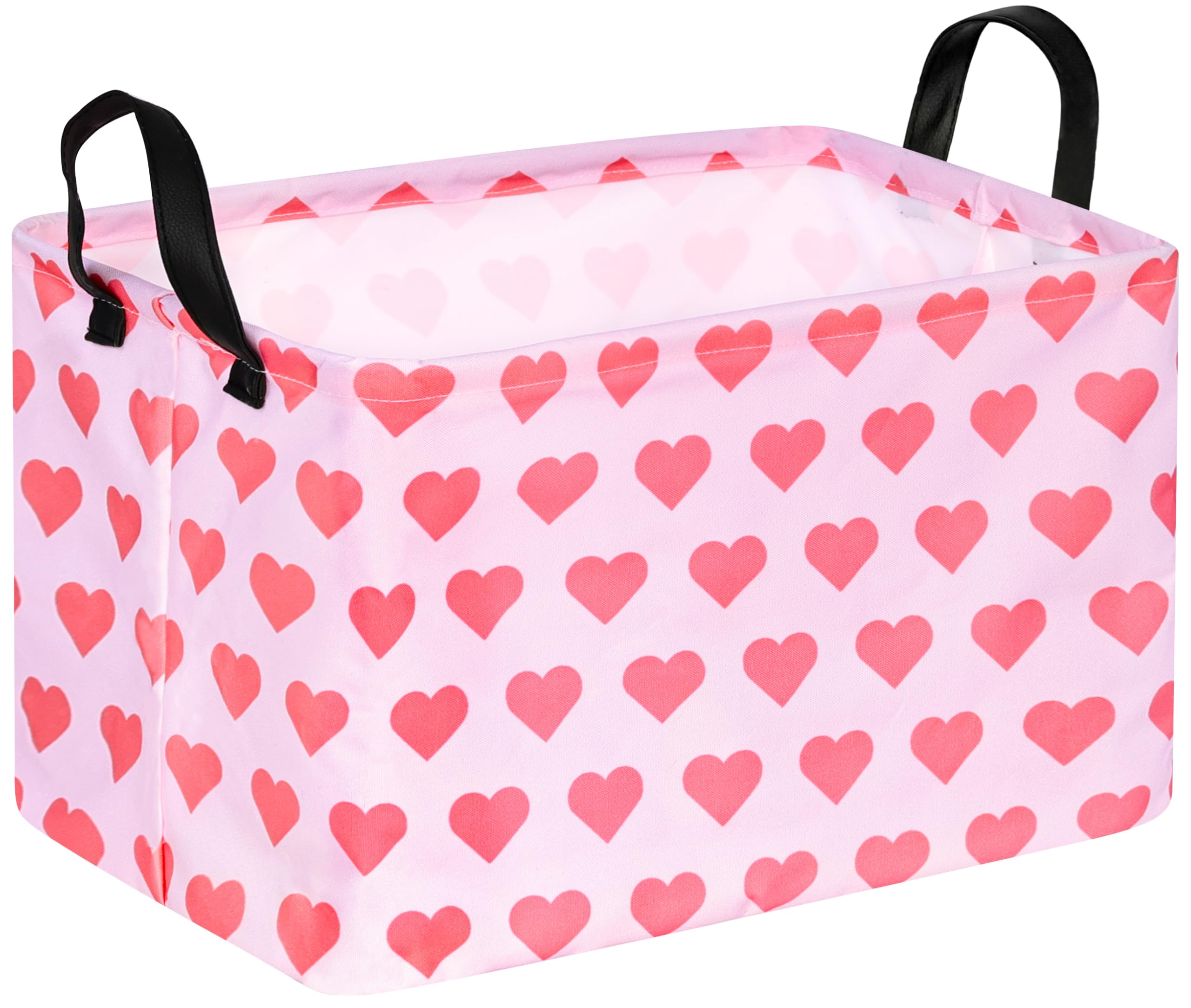 Valentine's Heart Storage Basket Gift Laundry Bins Collapsible Storage Baskets Box Laundry Nursery Hamper for Home and Office Decoration with Handles