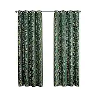 Grommets Blackout Long Window Curtains Green Gold-52W*84L 2PCS Drapes for Bedroom