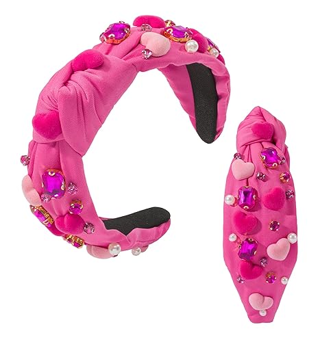 Diadema de cristal con diamantes de imitación para el día de San Valentín para mujer, con dije de amor de corazón rosa intenso, adorno de