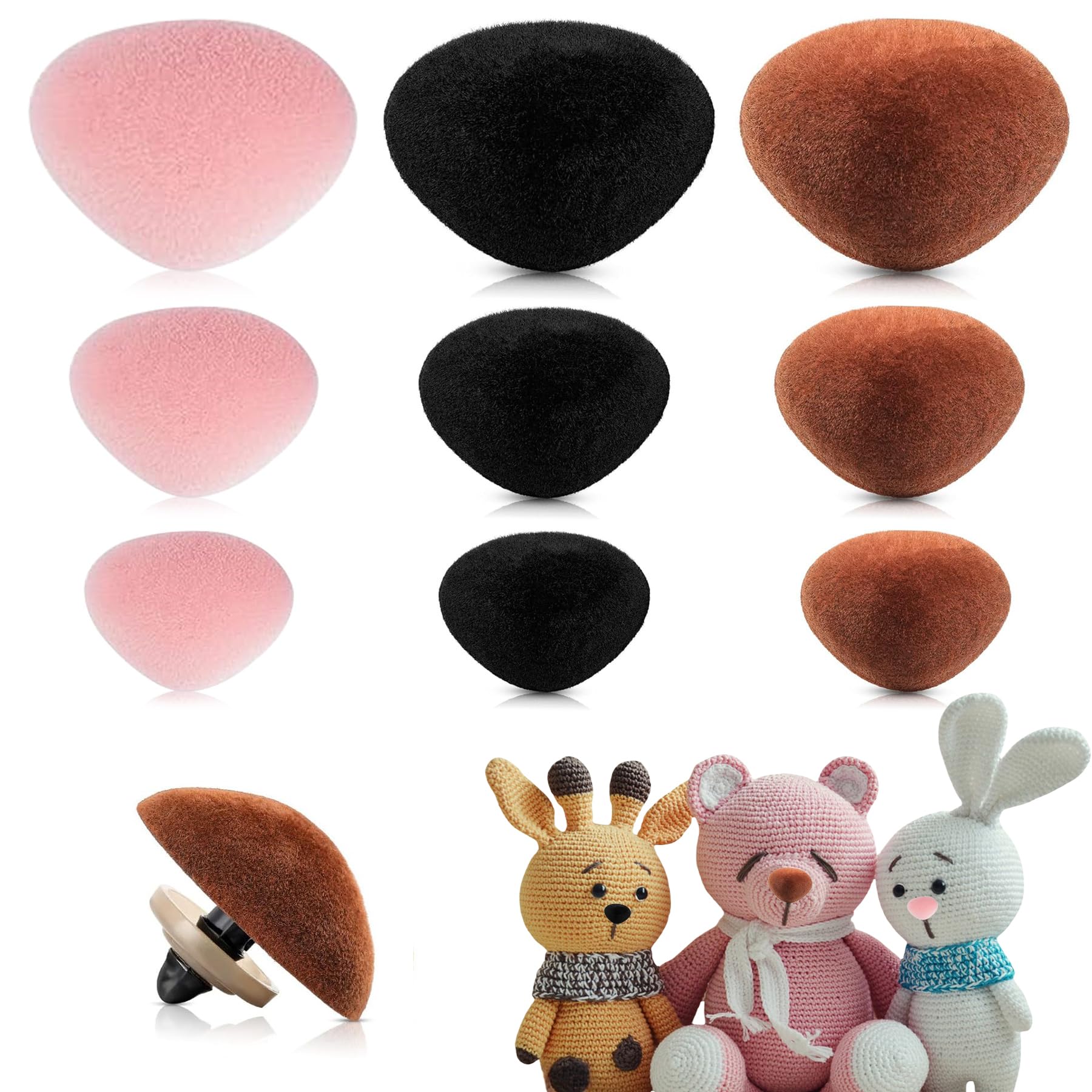 90 Pcs Safety Noses for Amigurumi Plastic Safety Noses for Crochet Flocking Toy Noses Pink Brown Noses with Washers for Craft Doll Puppet Plush Toy Bear Accessories(3 Color)