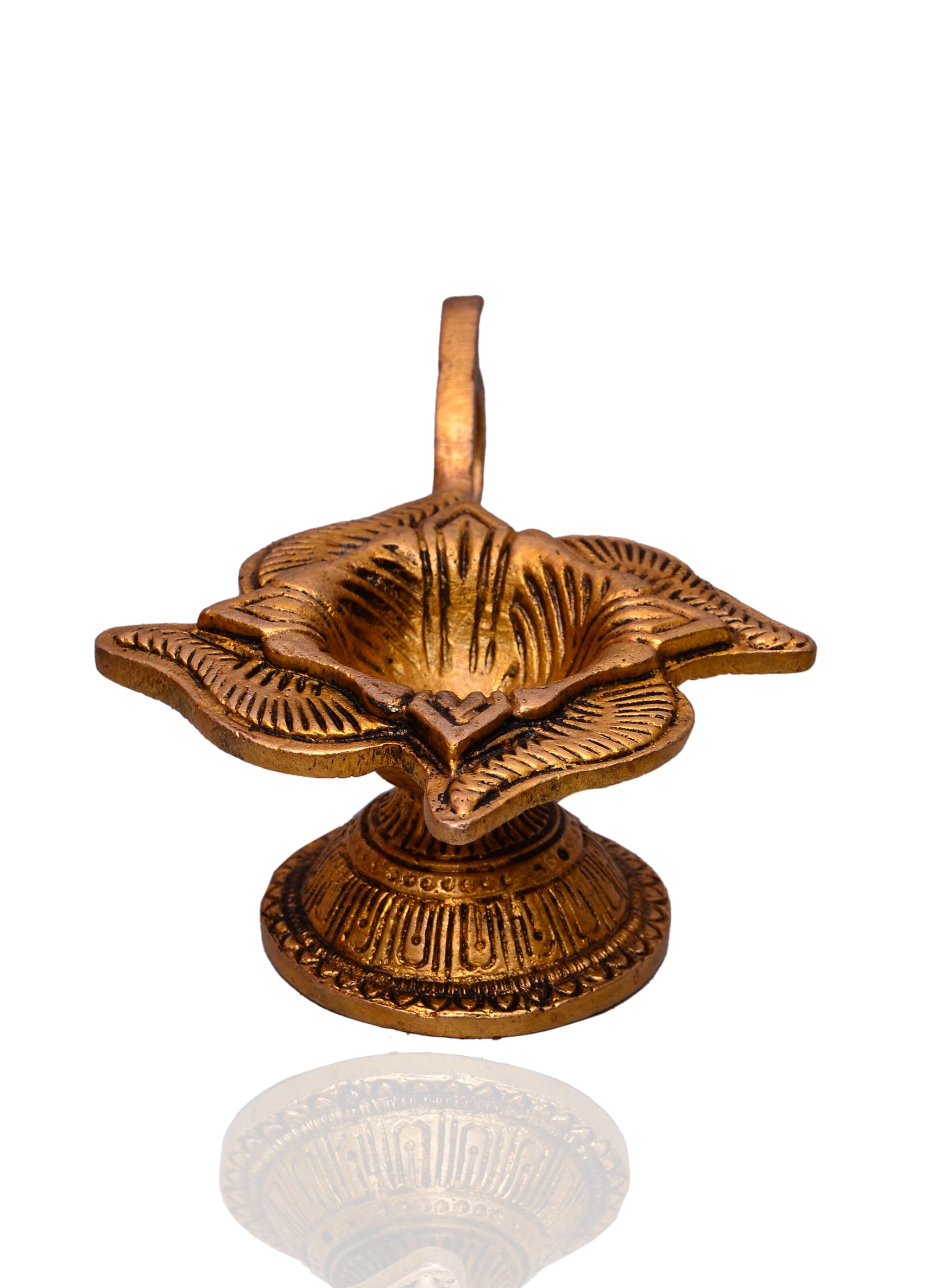 Purpledip Brass Diya Deepak Oil Lamp Holder Shaped Like Flower for Hindu Religious Worship Aarti/Pujaa/Hawan (10516)