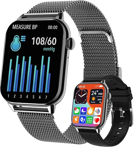yussa Reloj inteligente de presión arterial  Compatible con reloj inteligente Android y iPhone  Contestarhacer llamadas  Altavoz  2 correas
