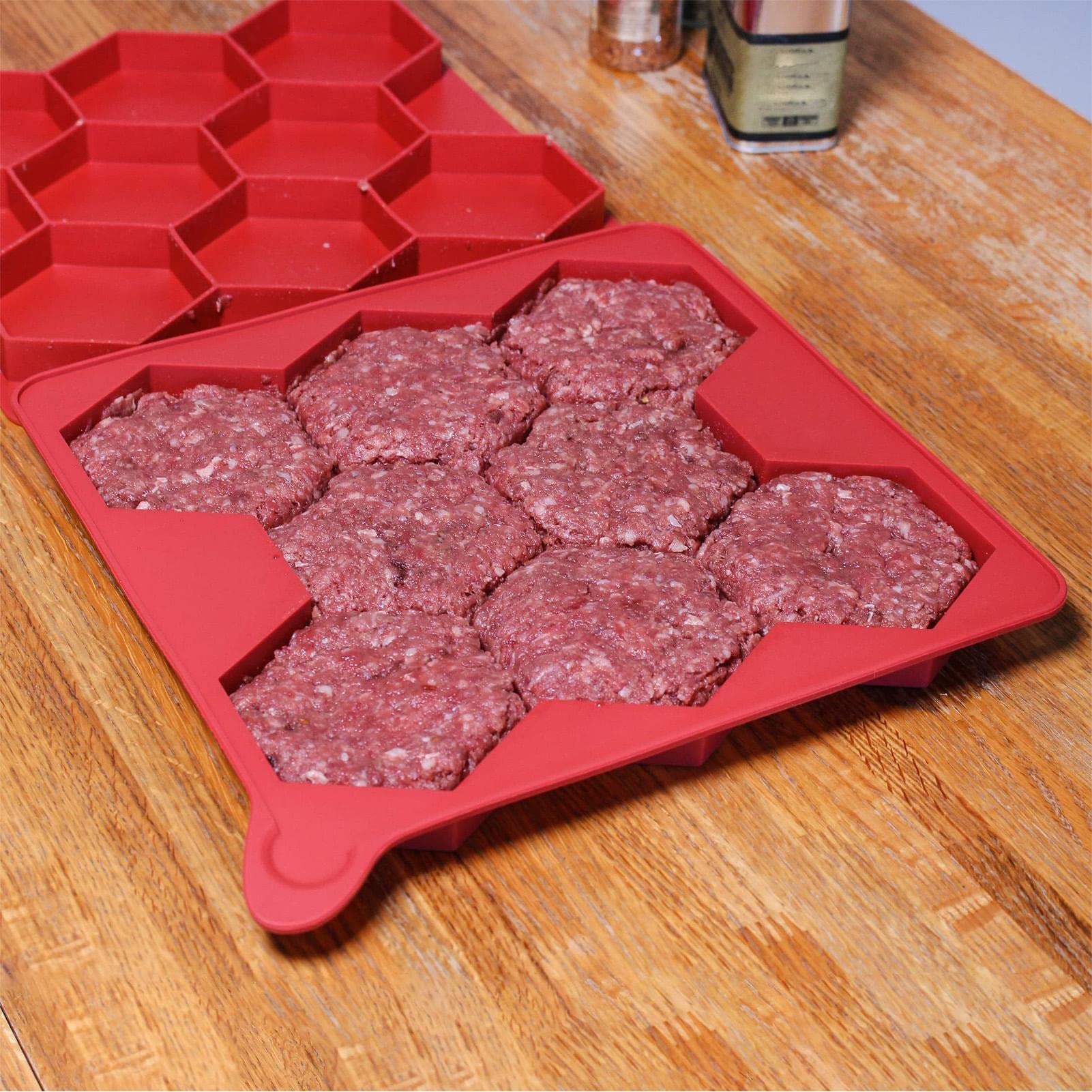 backlight Burgerform - 8-in-1-Antihaft-Hamburger-Schiebeform, sechseckige Patty Maker-Presse | Gefüllte Burger Formen und einfrieren, um Patties zum Einfrieren, Grillen und Kochen herzustellen