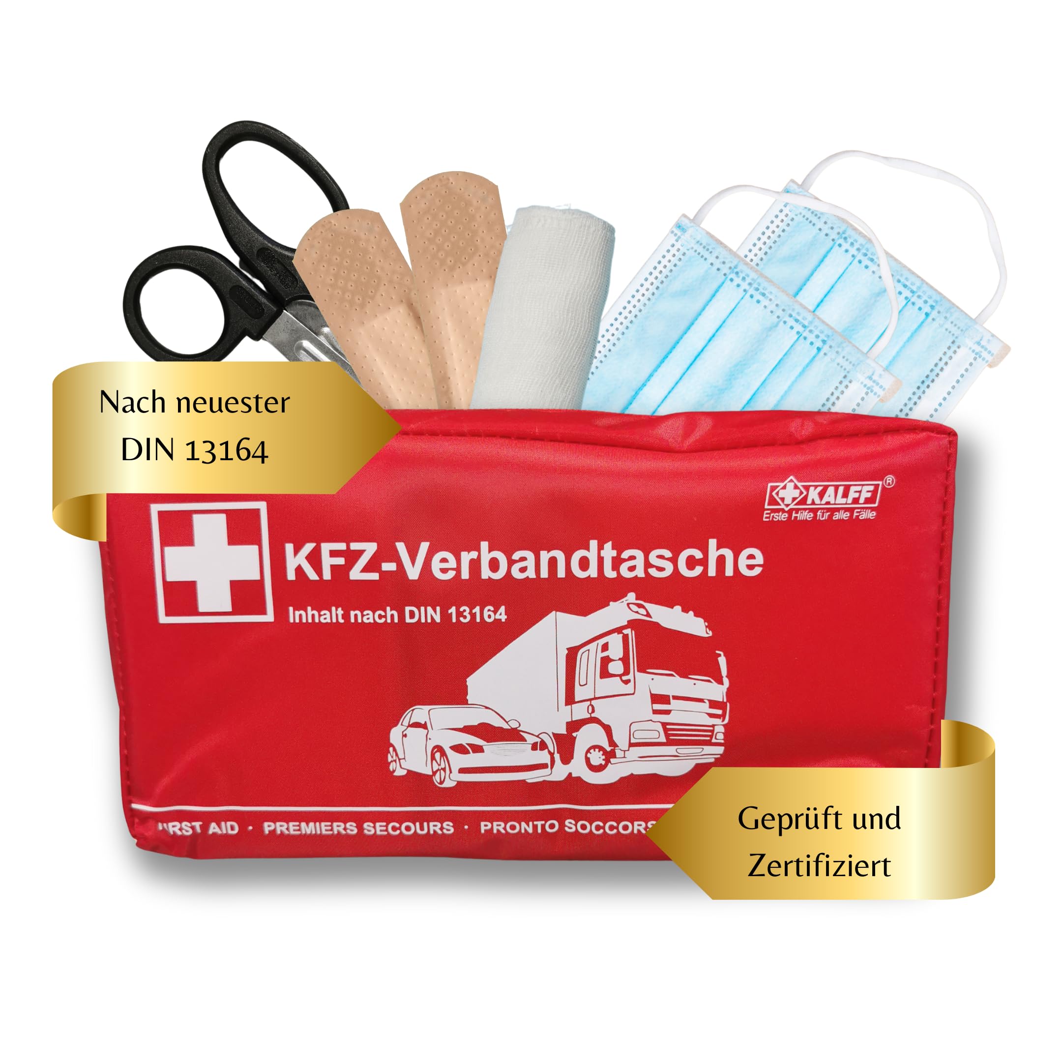 KALFF 7151 KFZ-Verbandtasche DIN Standard DIN 13164 mit Erste-Hilfe Broschüre
